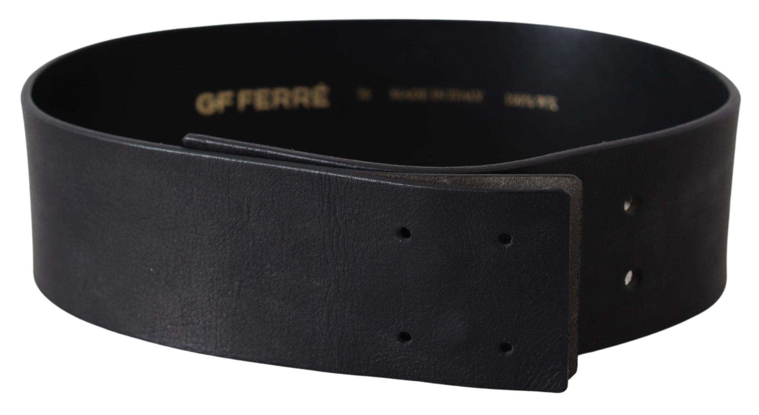 GF Ferre Черен колан за кръста с широко лого от естествена кожа