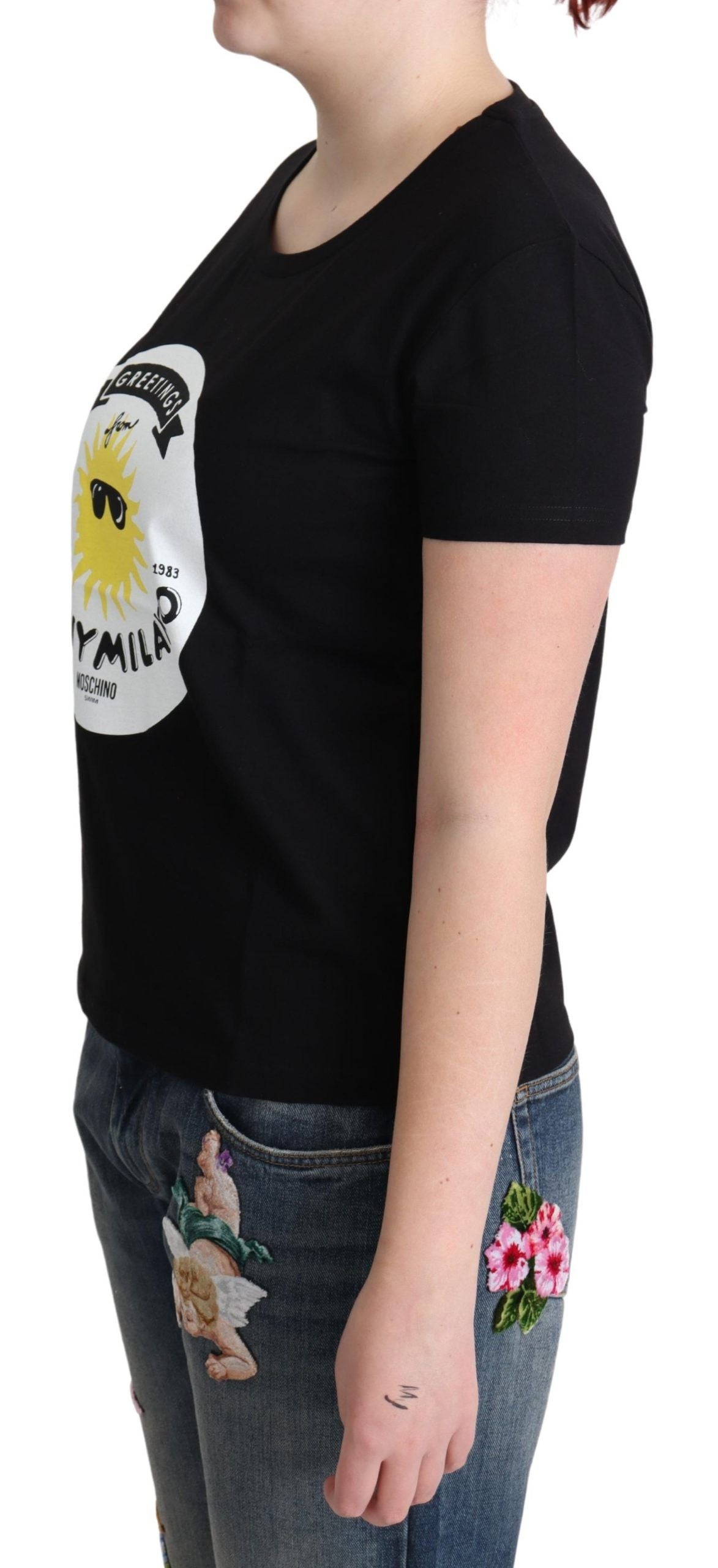 Moschino Черна памучна тениска с принт Sunny Milano