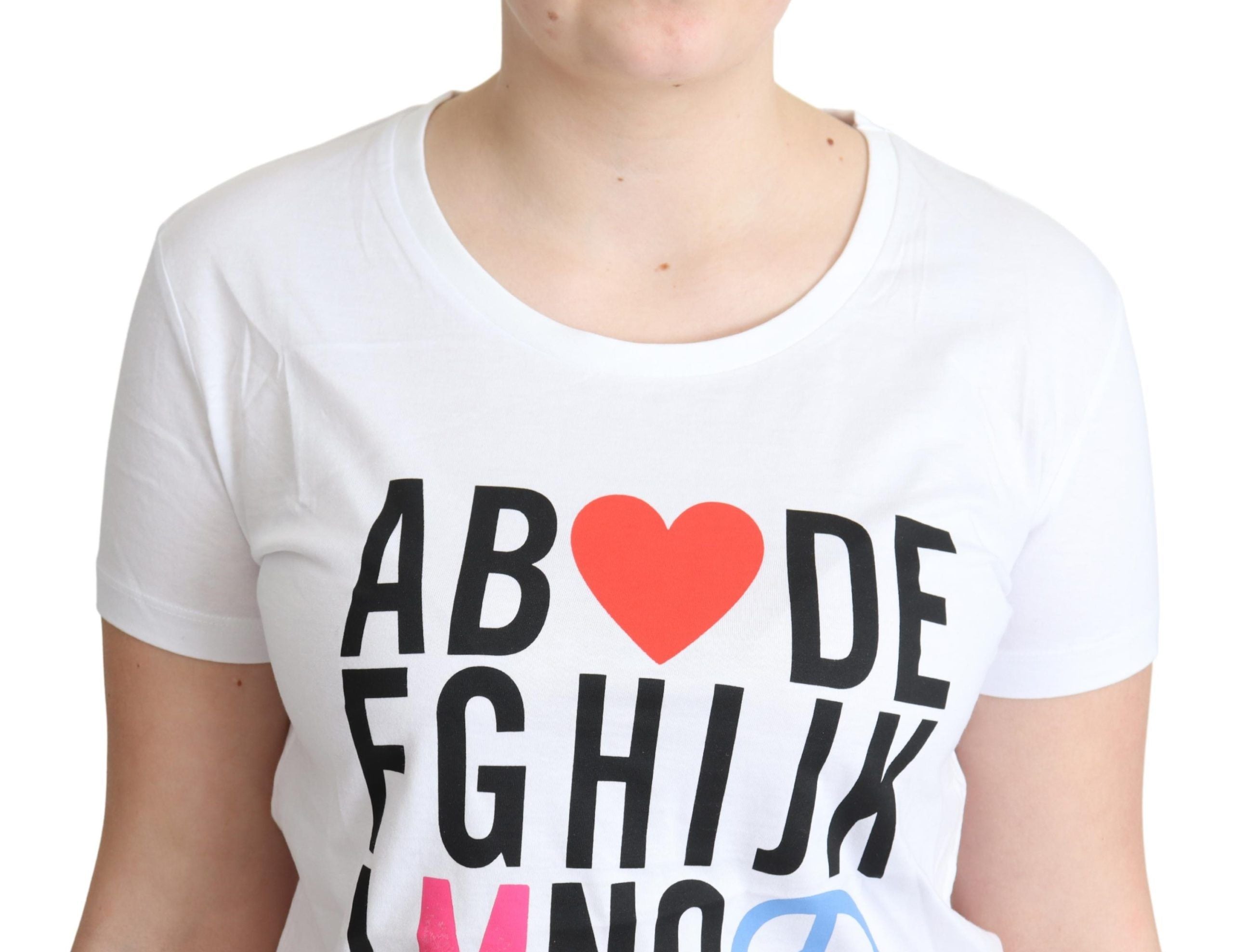 Бяла памучна тениска с щампа на азбука и букви Moschino