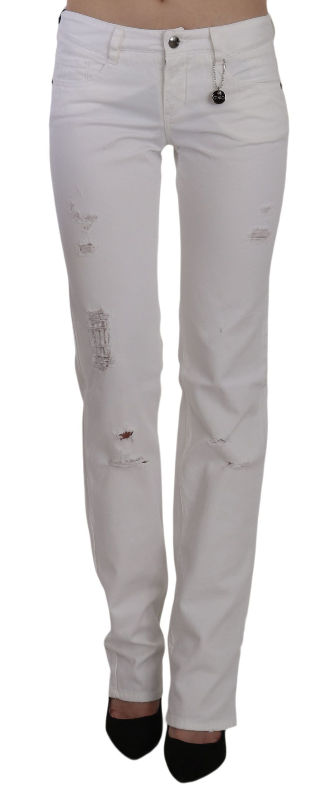 Костюм Национални бели памучни прилепнали прави дънкови панталони