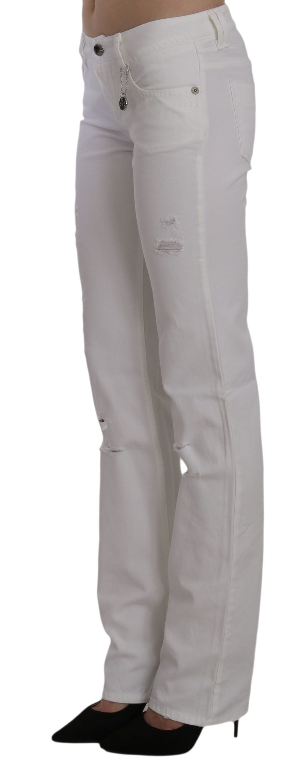 Костюм Национални бели памучни прилепнали прави дънкови панталони