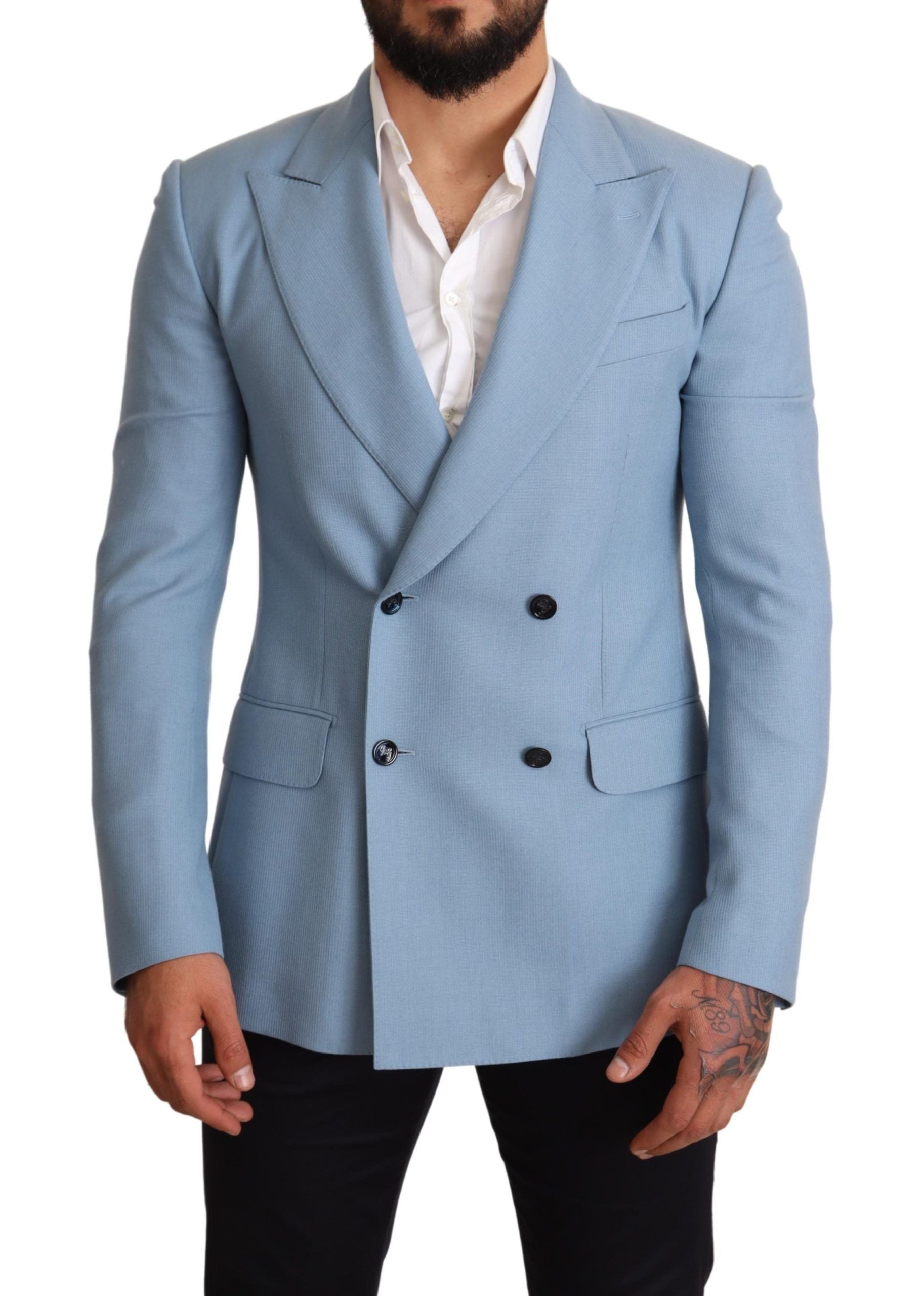 Dolce &amp; Gabbana Blue Cashmere Silk Slim Fit Blazer Jacket