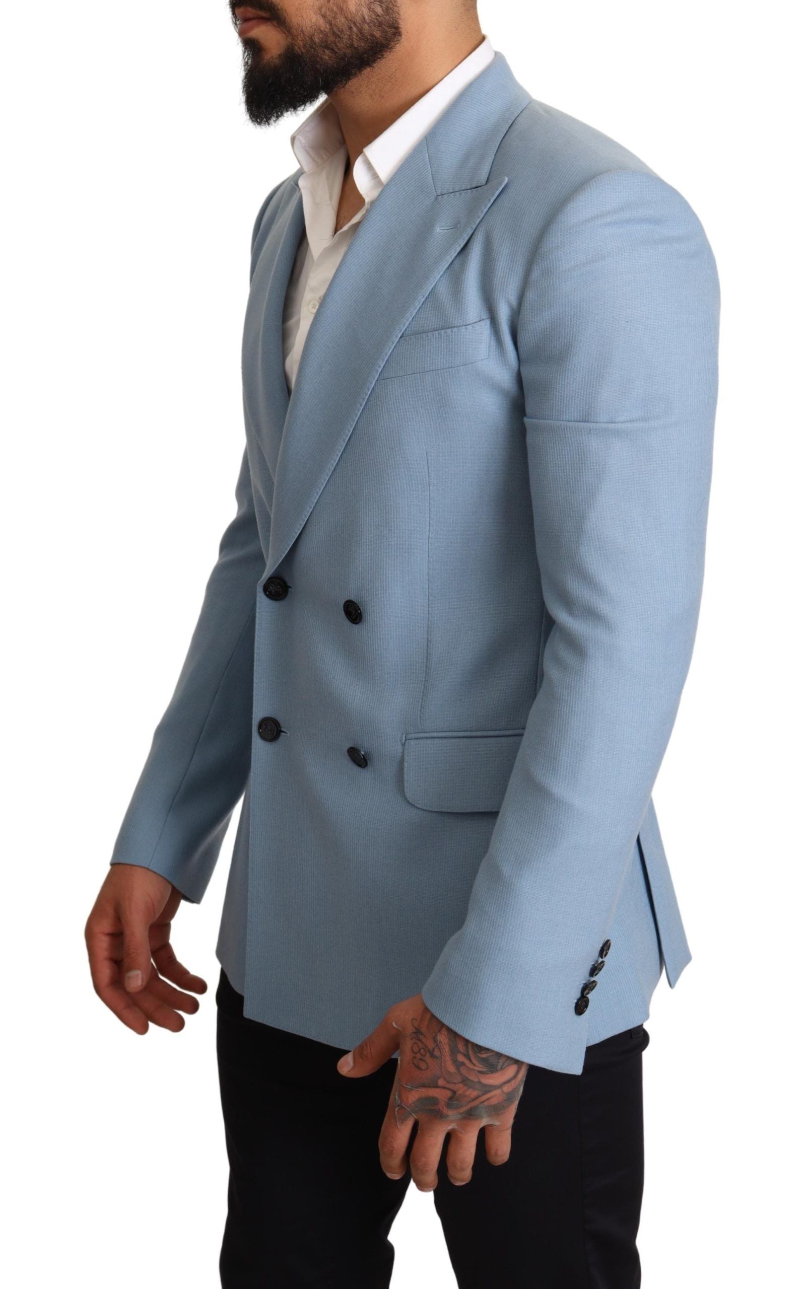Dolce &amp; Gabbana Blue Cashmere Silk Slim Fit Blazer Jacket
