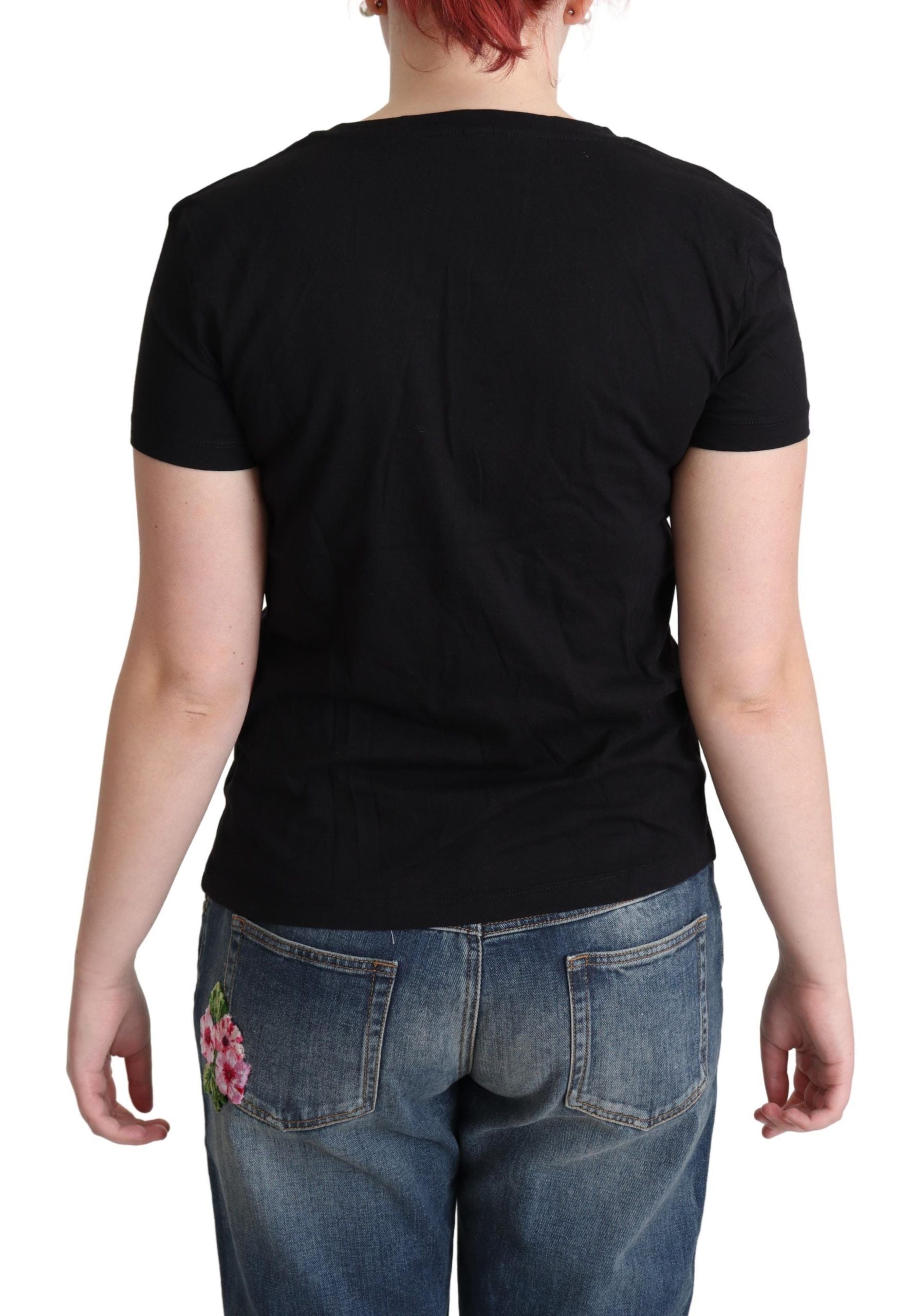 Черна памучна тениска с къси ръкави с щампи Moschino