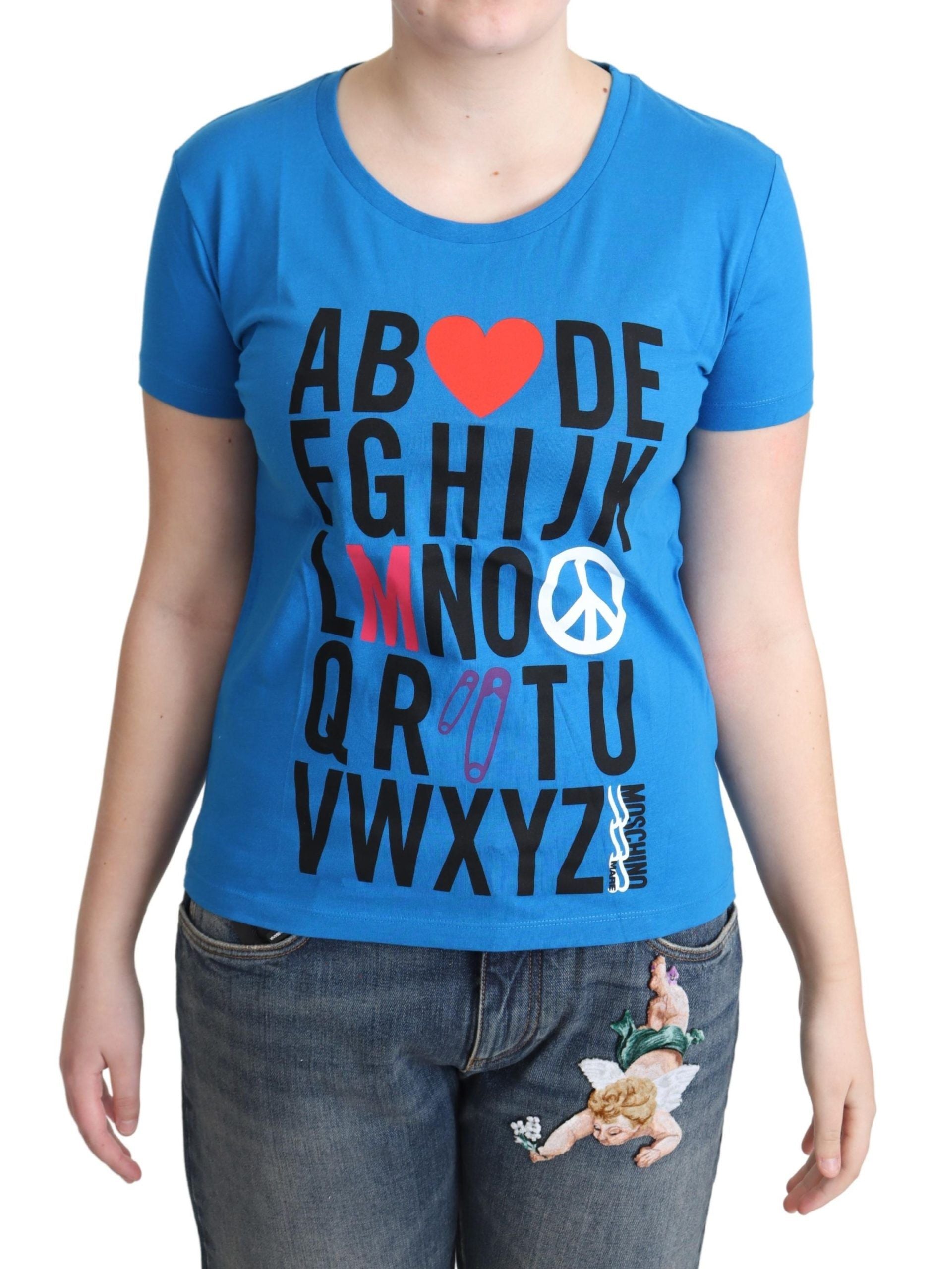Сини памучни блузи Moschino с щампа на азбука и букви
