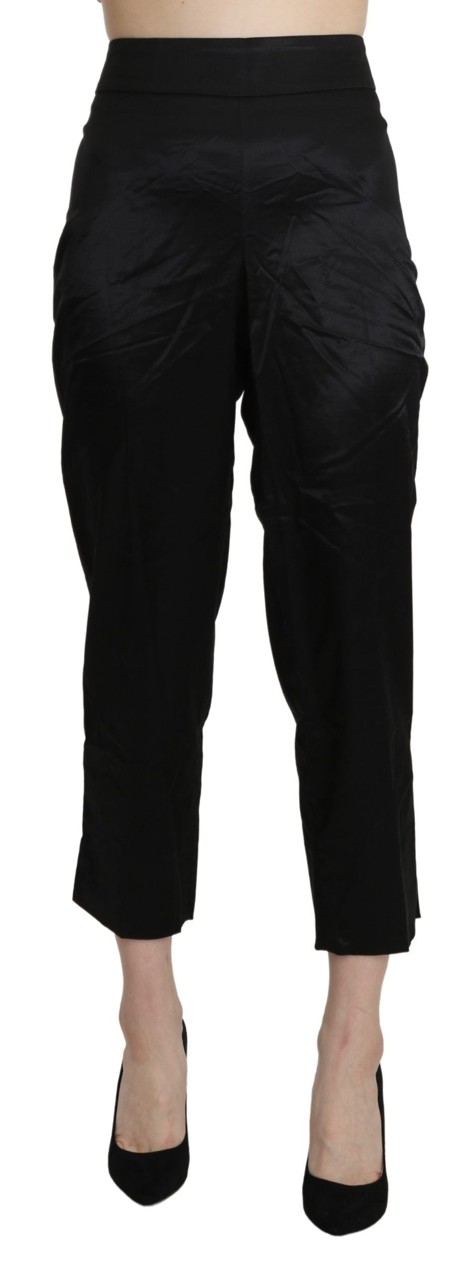 Черни прави изрязани панталони с висока талия BENCIVENGA