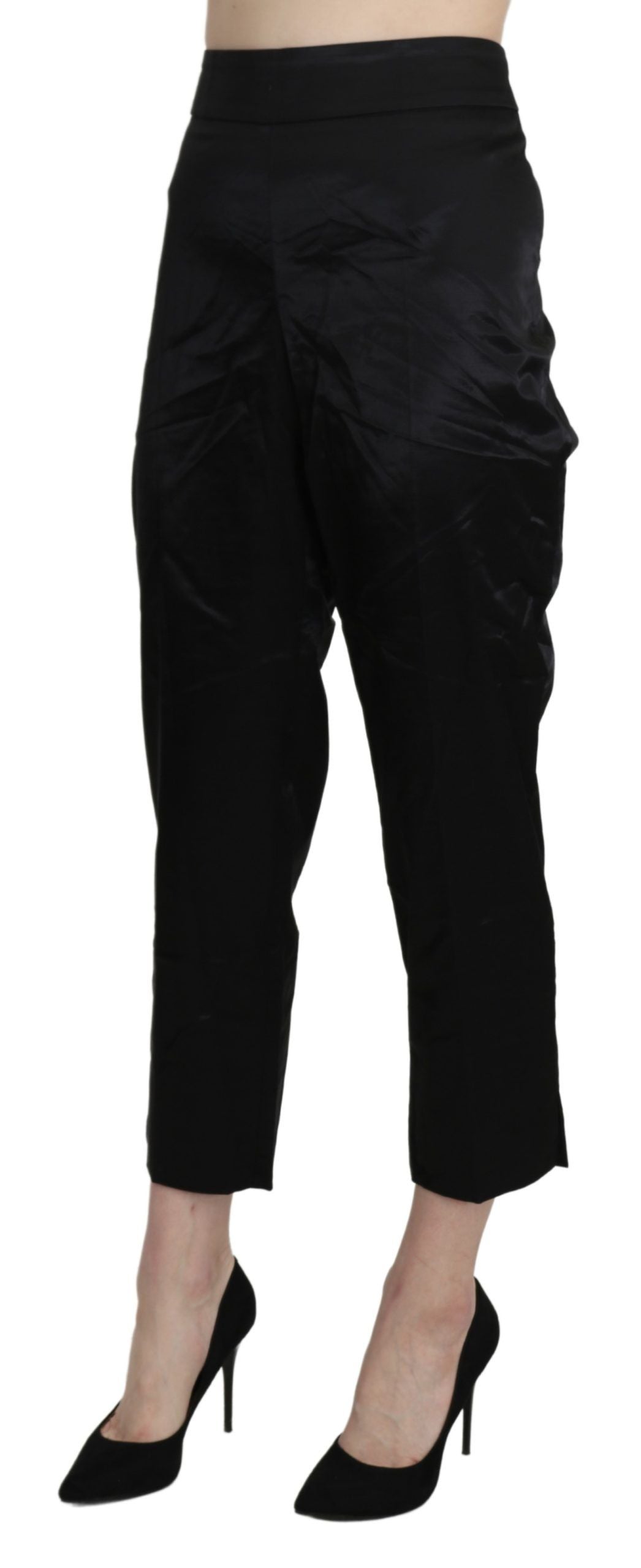 Черни прави изрязани панталони с висока талия BENCIVENGA