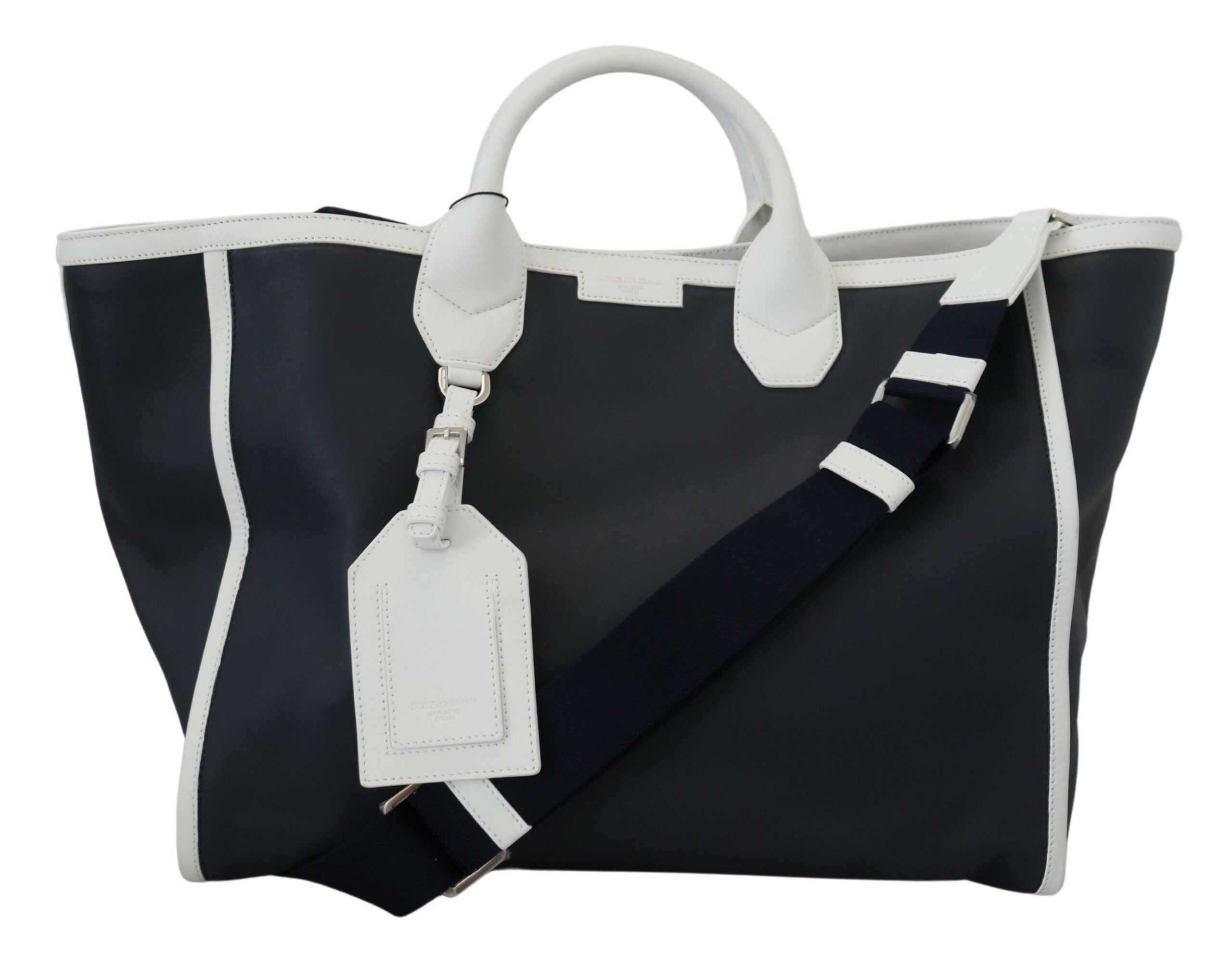 Бяла синя кожена чанта за пазаруване Dolce &amp; Gabbana