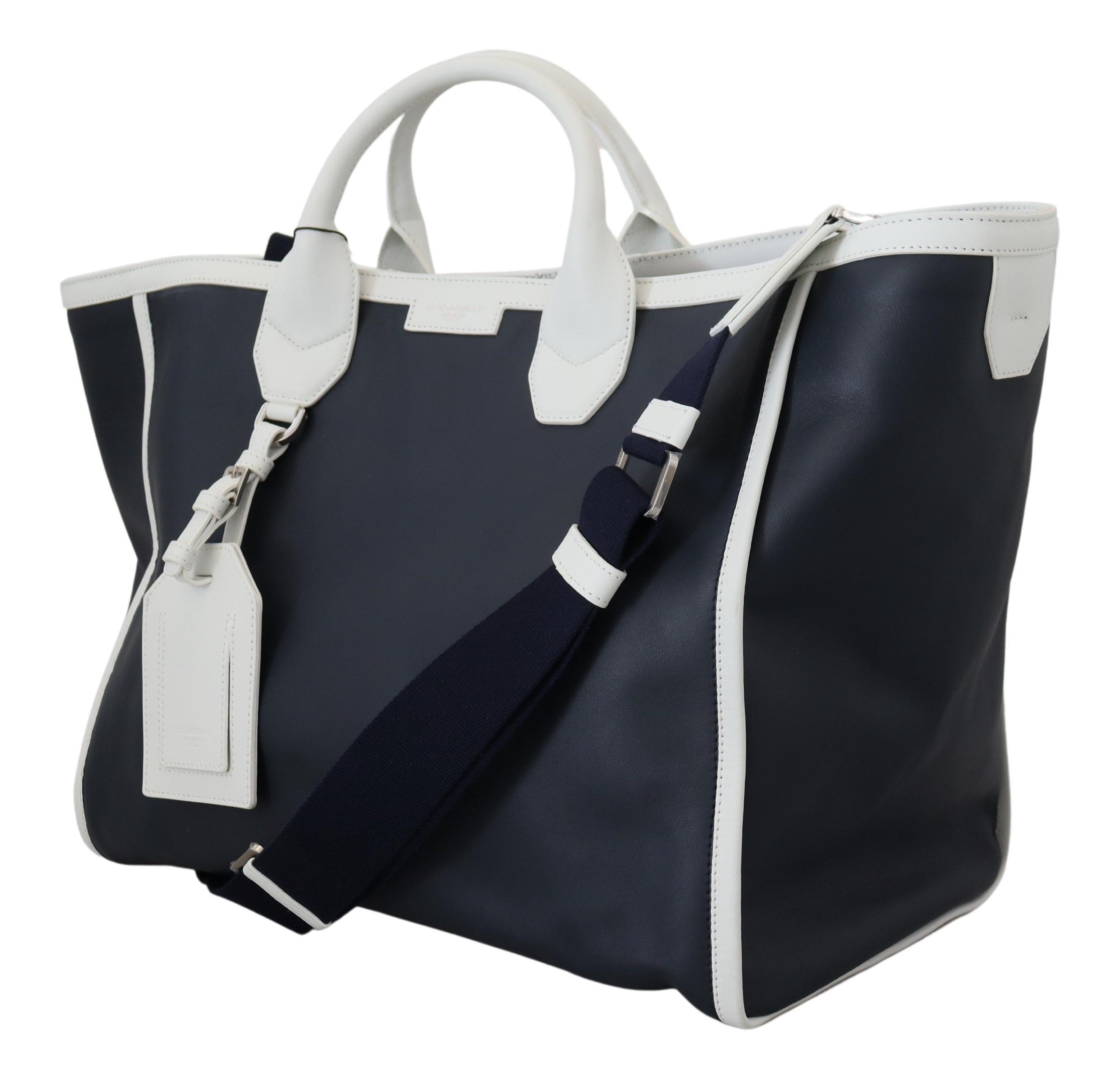 Бяла синя кожена чанта за пазаруване Dolce &amp; Gabbana