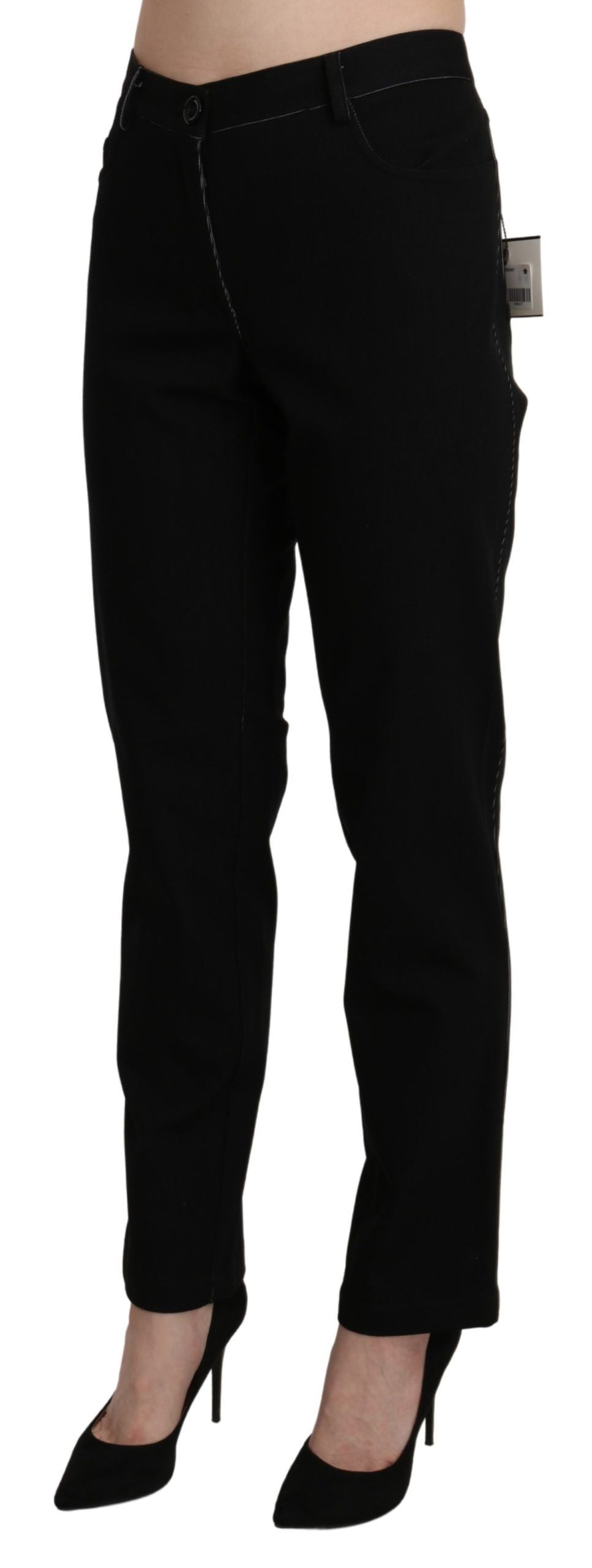 Черен прав ежедневен панталон с висока талия BENCIVENGA