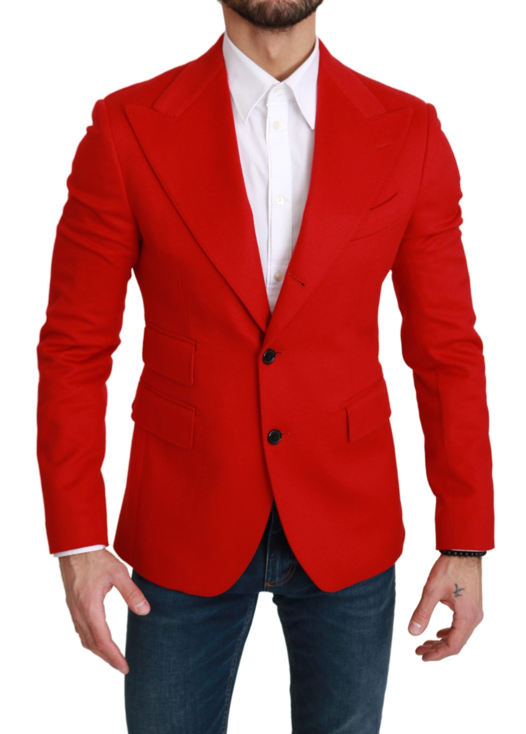 Dolce &amp; Gabbana Red Cashmere Slim Fit Jacket Jacket Blazer