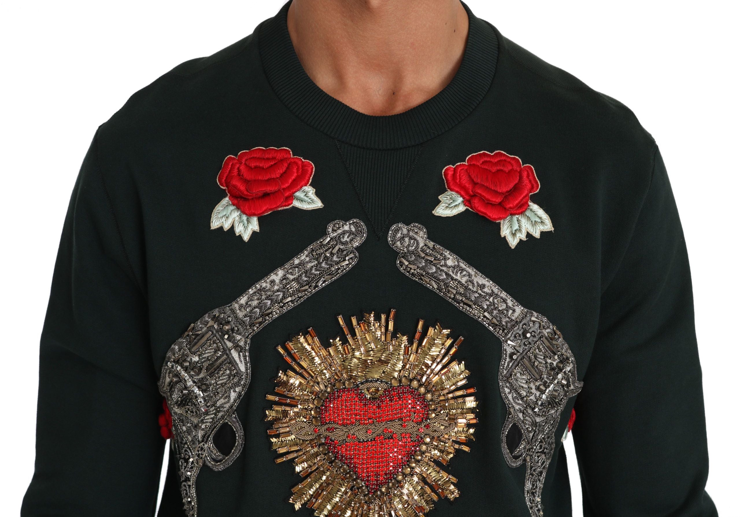 Пуловер Dolce &amp; Gabbana Green Crystal Heart Roses Gun