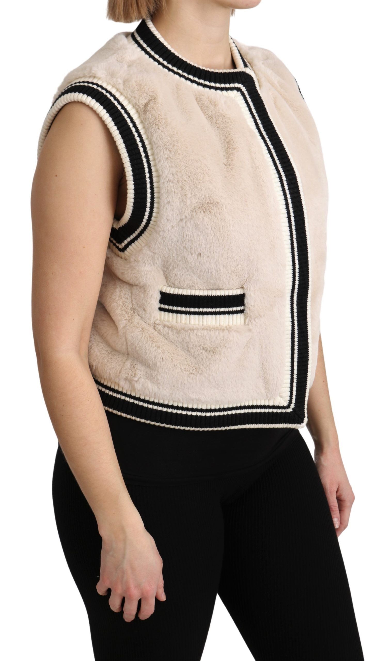 Dolce &amp; Gabbana Бежова кожена жилетка без ръкави Полиестерно горнище