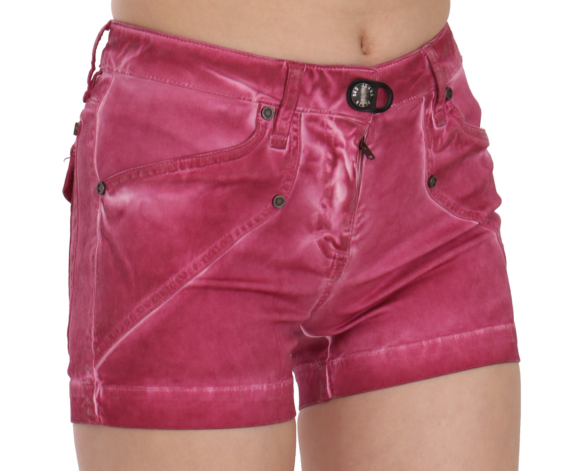 PLEIN SUD Розови памучни мини дънкови шорти със средна талия