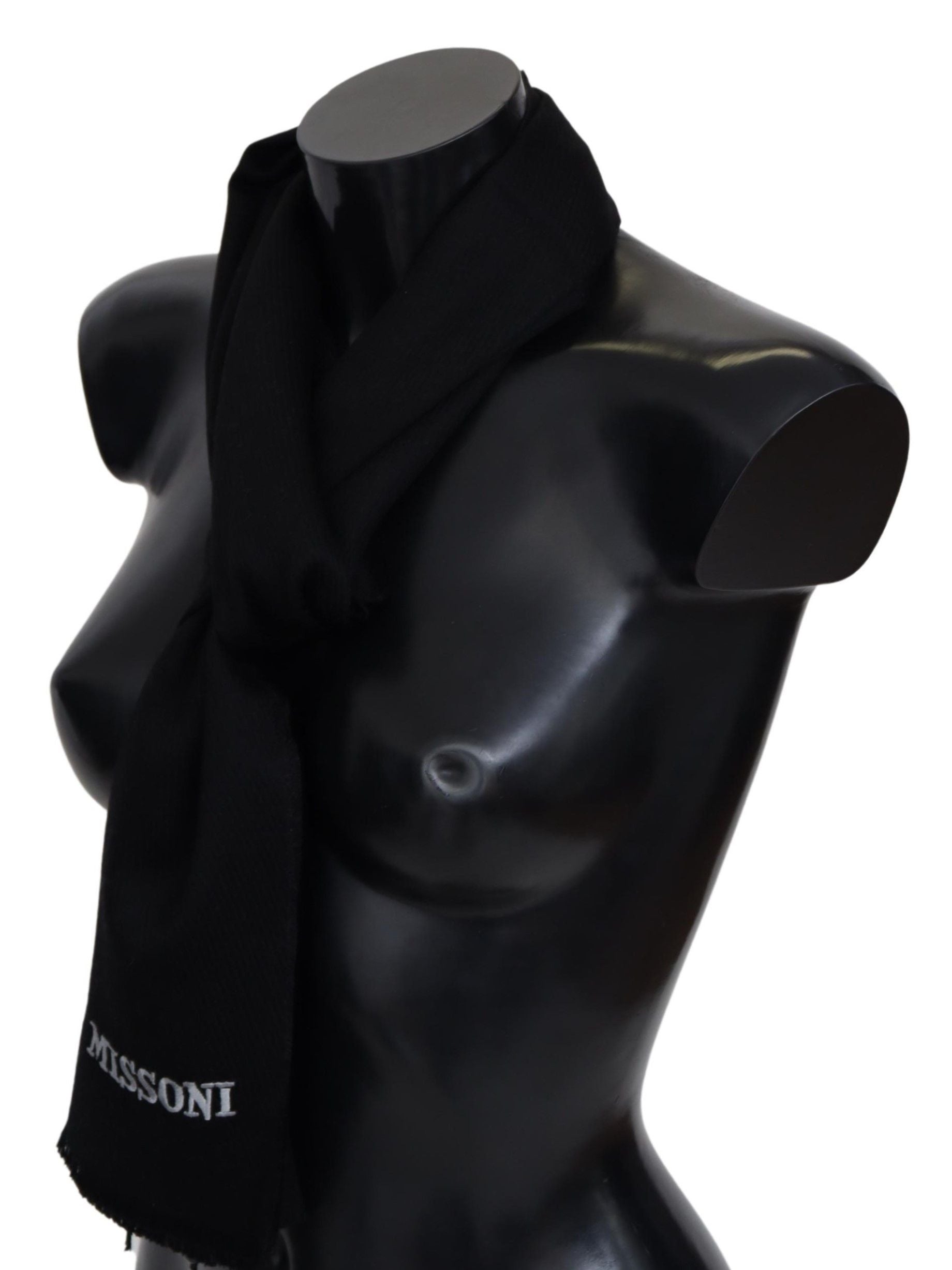 Missoni черен 100% вълнен унисекс шал с лого с ресни