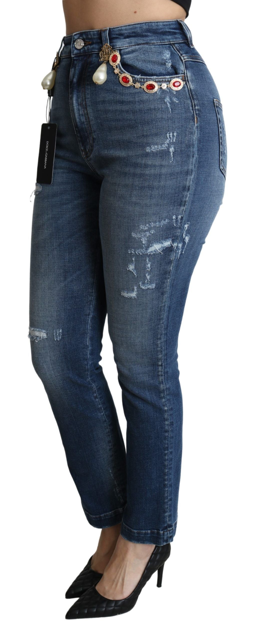 Dolce & Gabbana Enchanted Crystal Studded Blue Jeans