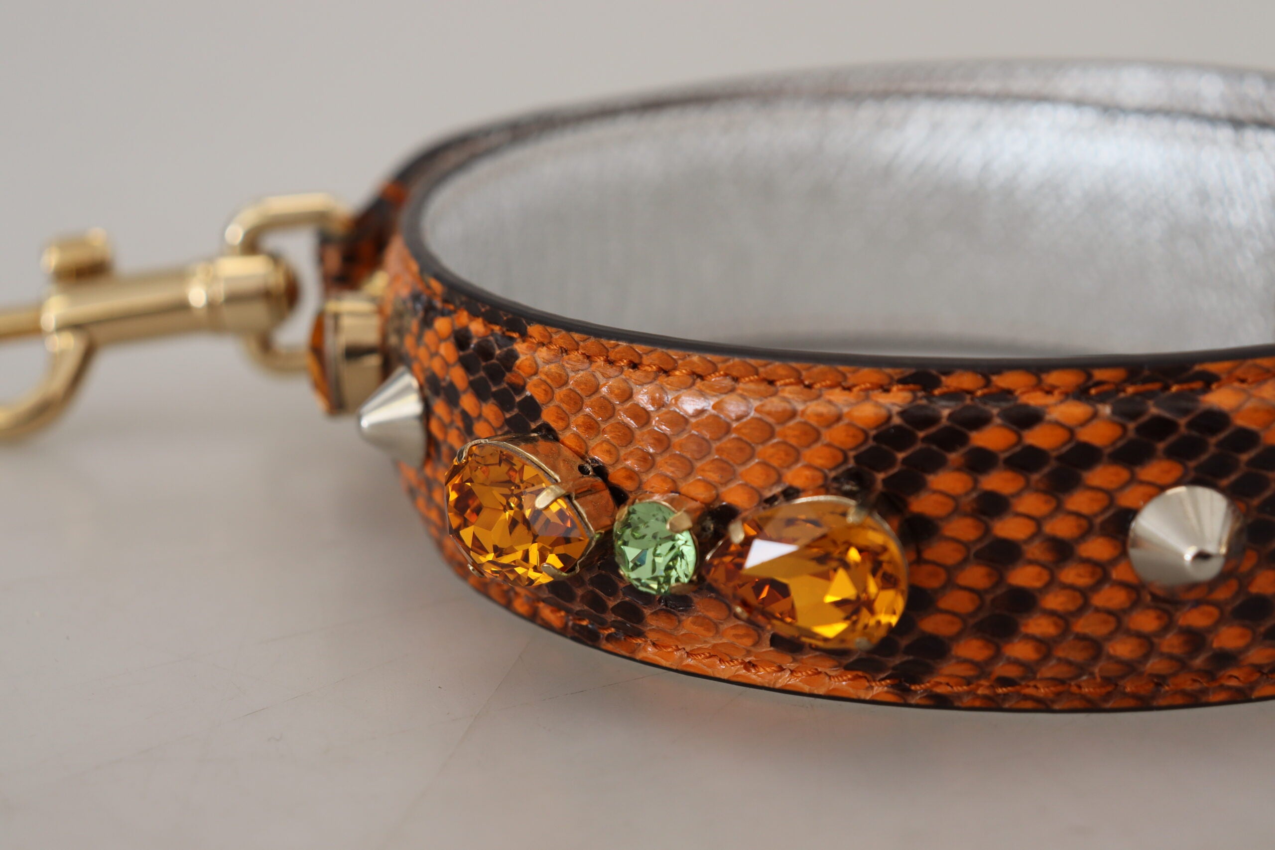 Dolce & Gabbana Chic Orange Leather Bag Strap with Gold-Tone Clasps