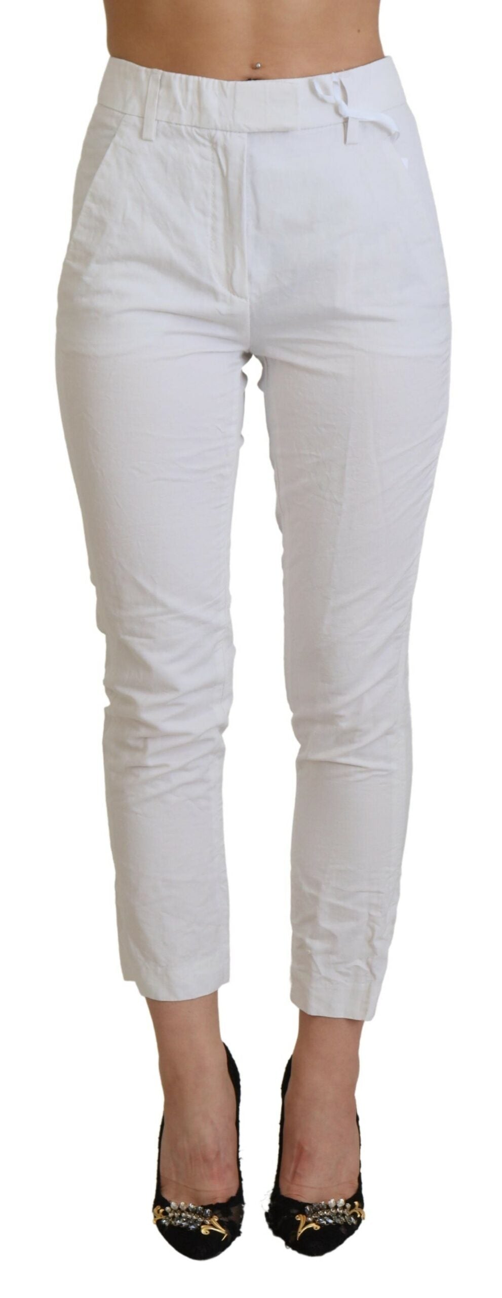 Бели стеснени дамски панталони с висока талия Dondup