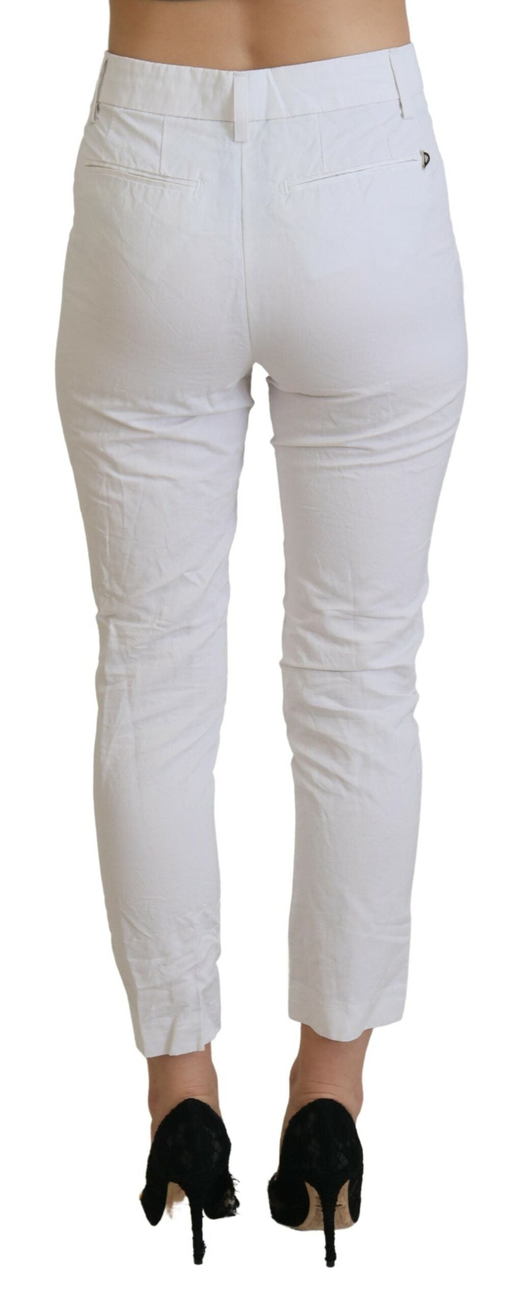 Бели стеснени дамски панталони с висока талия Dondup