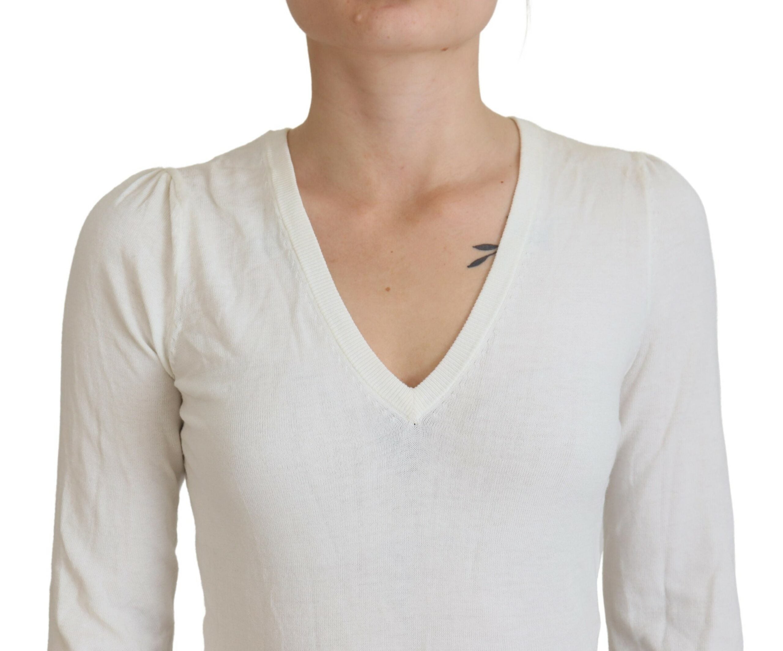Patrizia Pepe Ivory Дамска блуза с V-образно деколте и дълги ръкави