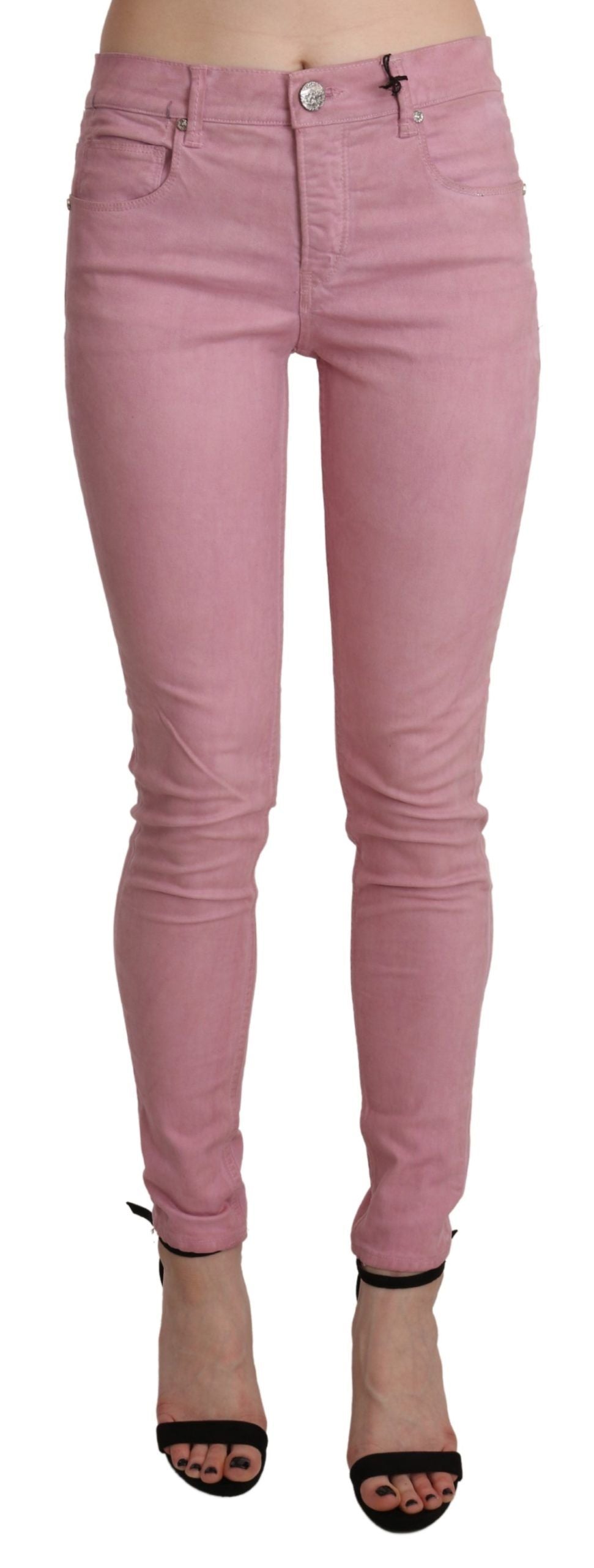 Розов тесен еластичен дънков панталон със средна талия Acht