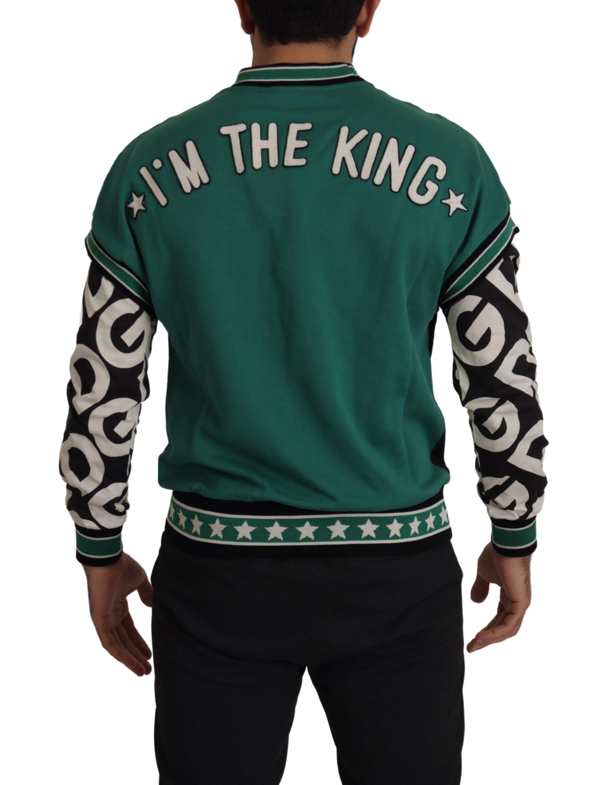 Dolce &amp; Gabbana черен зелен памук пуловер KING Star Crewneck Pulover