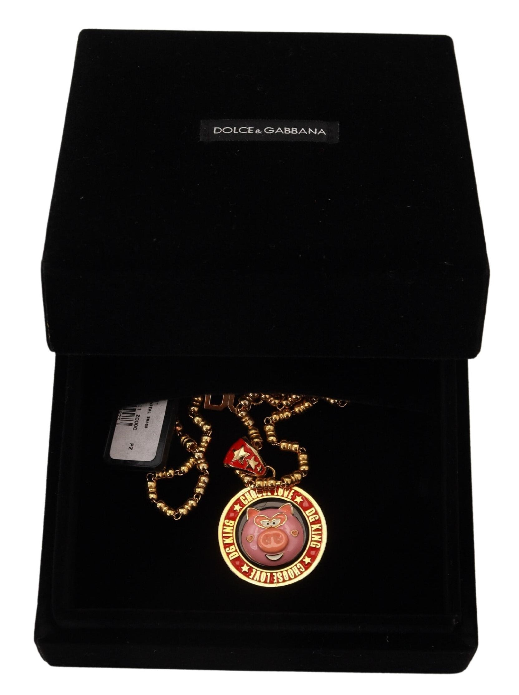Dolce &amp; Gabbana Златна месингова верига SUPER PIG Колие с висулка с лого