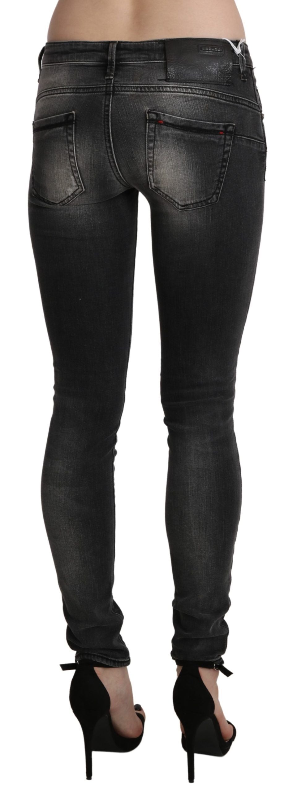Памучни дънки с черни сиви изпрани тесни панталони Acht