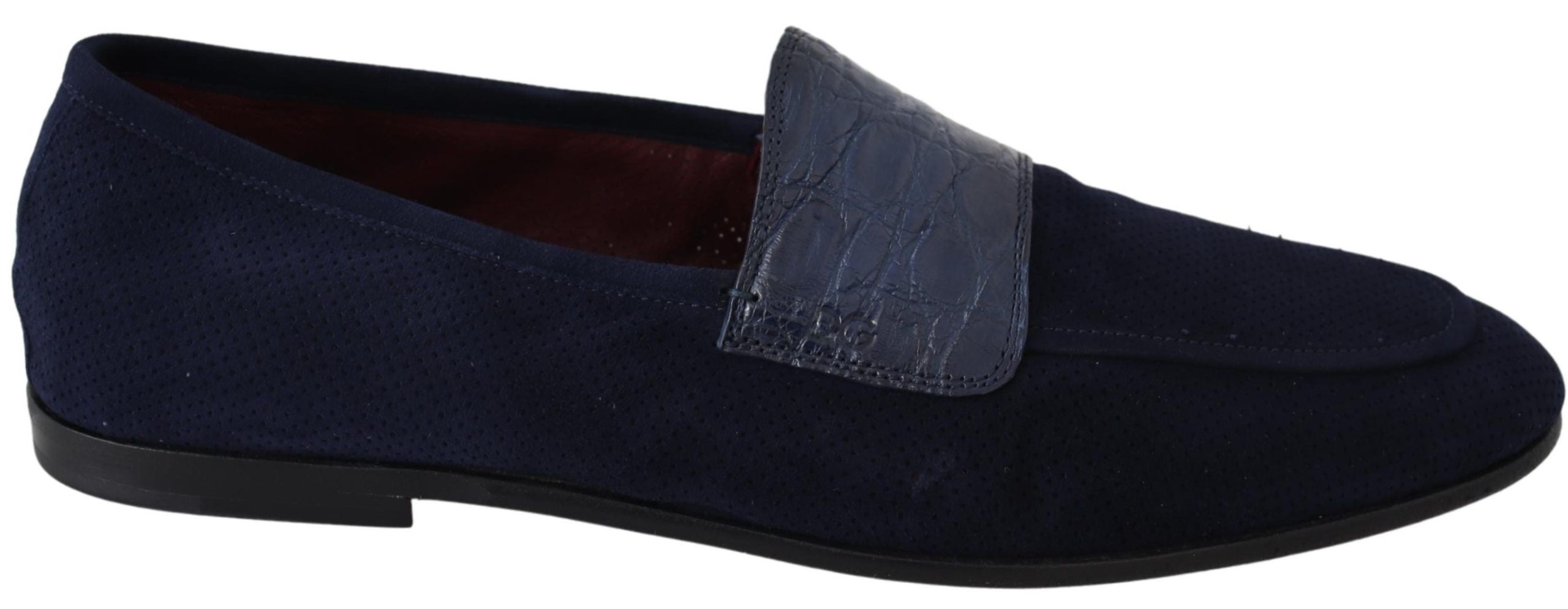 Dolce &amp; Gabbana Blue Suede Caiman Loafers Чехли Обувки