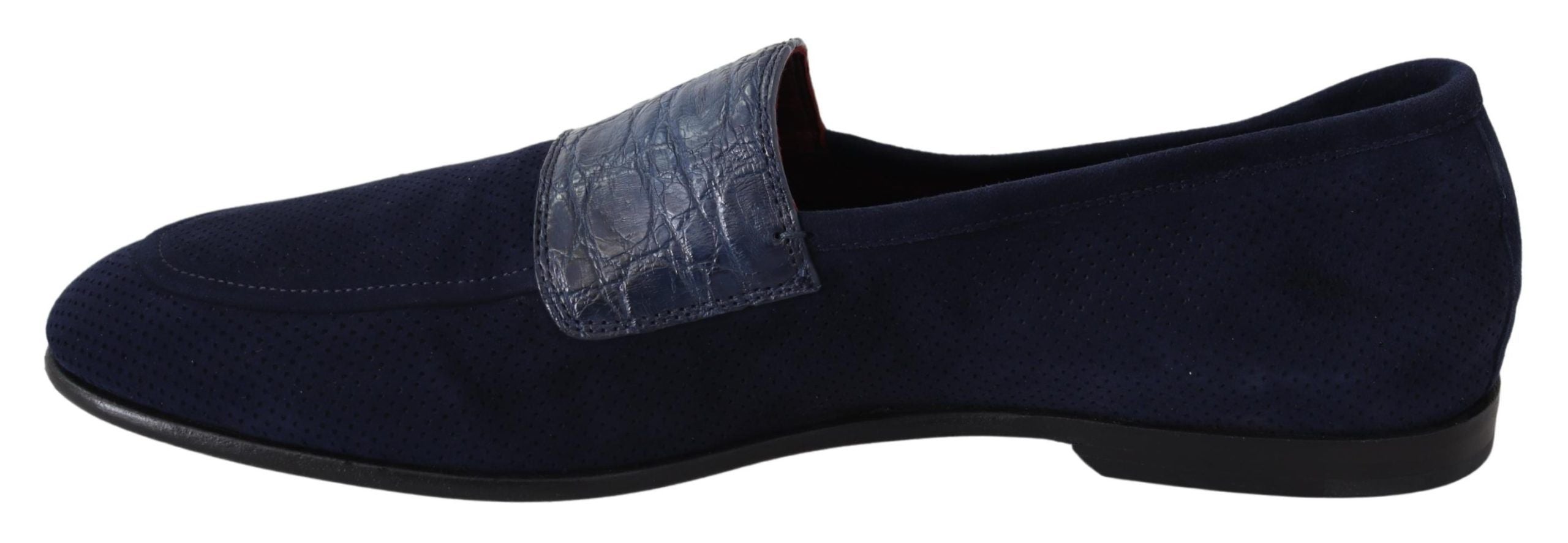 Dolce &amp; Gabbana Blue Suede Caiman Loafers Чехли Обувки