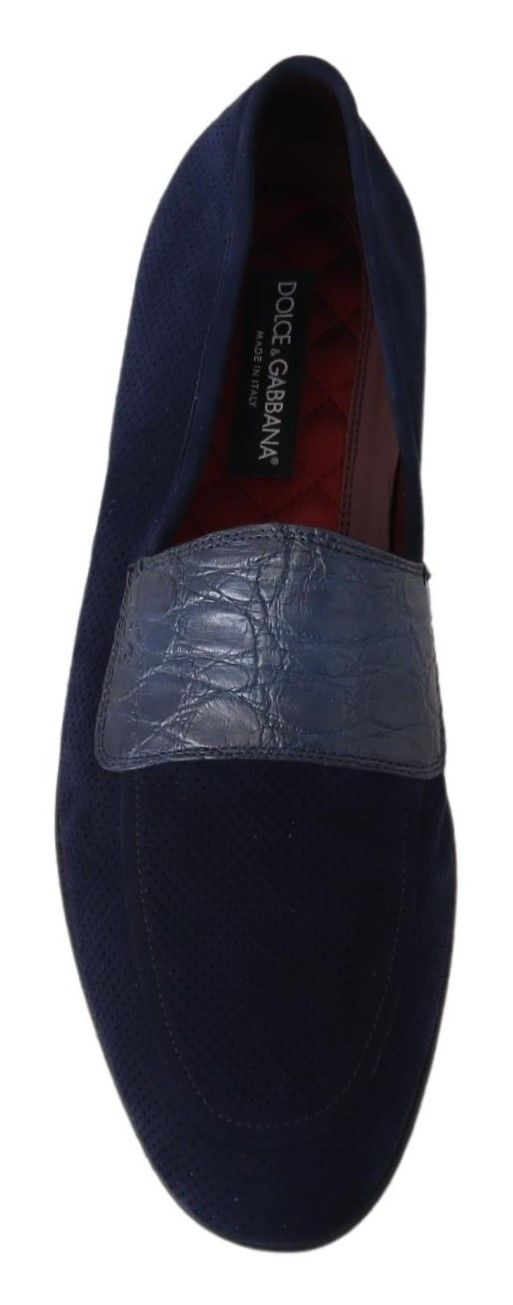 Dolce &amp; Gabbana Blue Suede Caiman Loafers Чехли Обувки