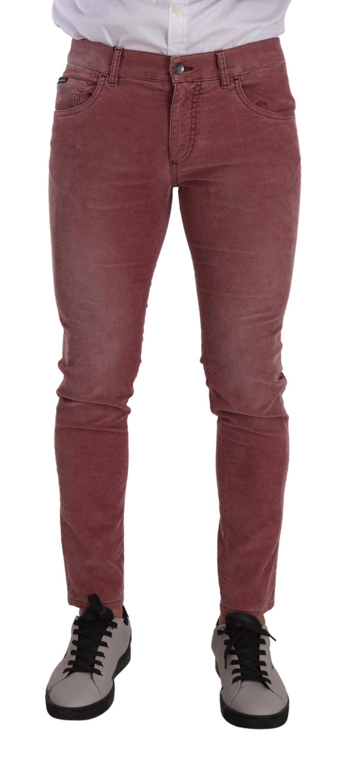 Dolce &amp; Gabbana Pink Corduroy Cotton Skinny Men Denim Jeans