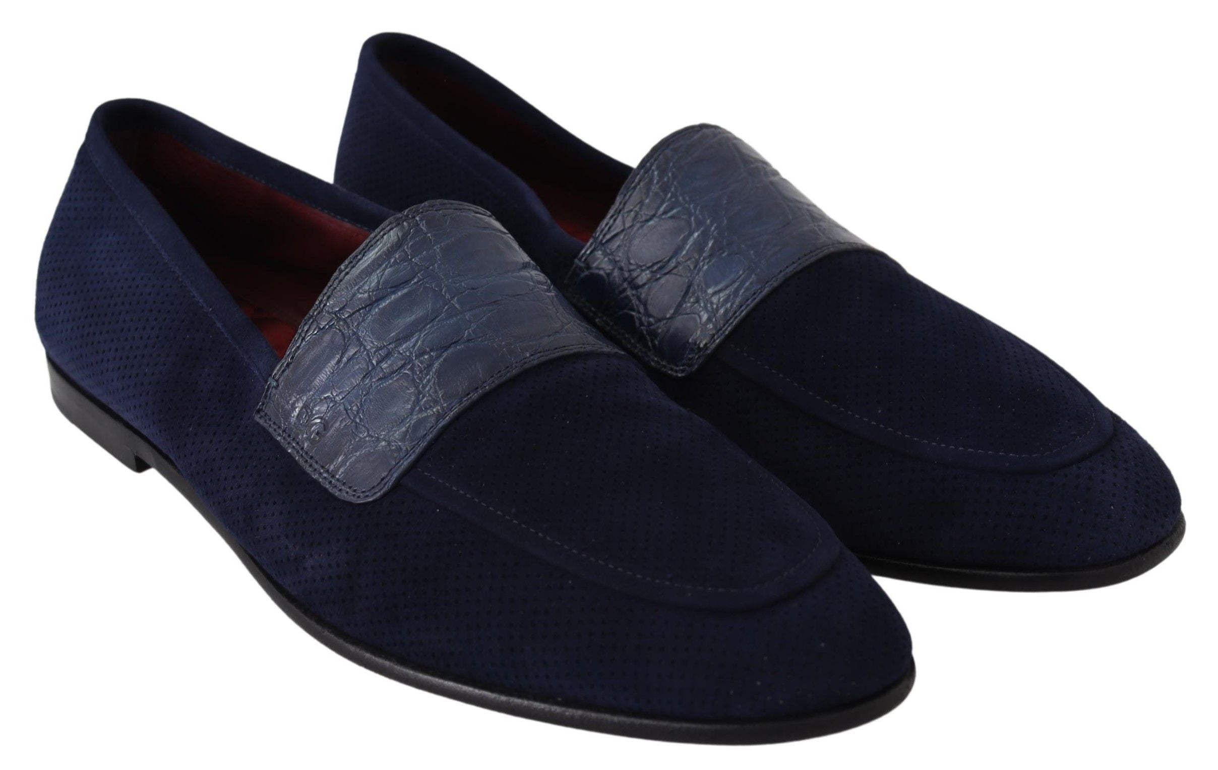 Dolce &amp; Gabbana Blue Suede Caiman Loafers Чехли Обувки