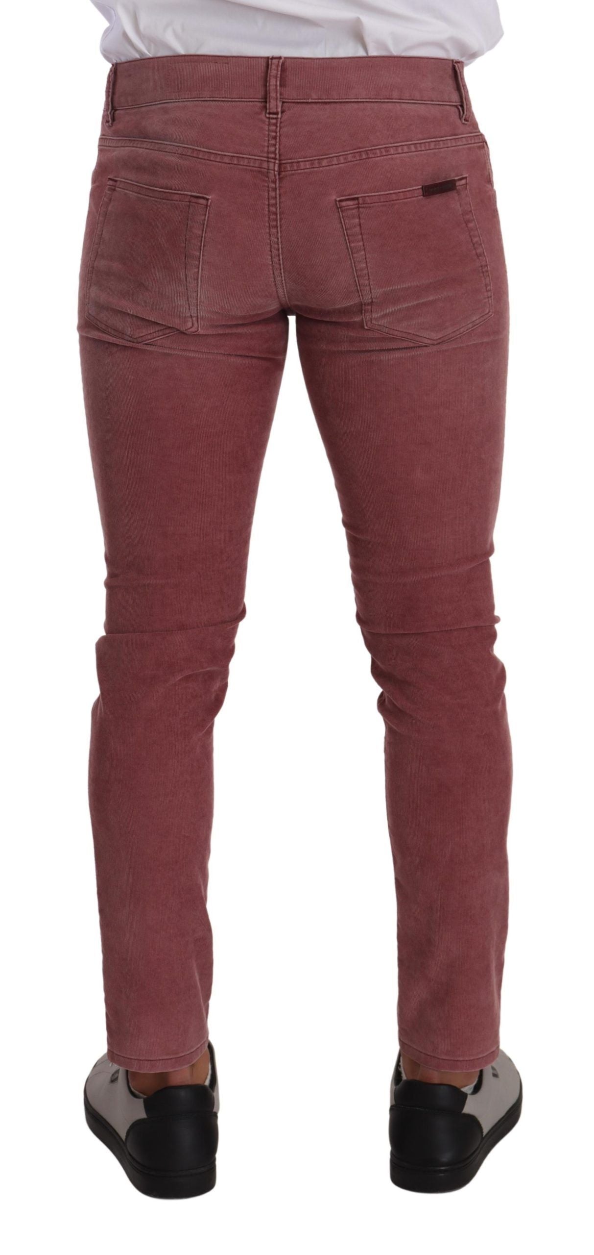 Dolce &amp; Gabbana Pink Corduroy Cotton Skinny Men Denim Jeans
