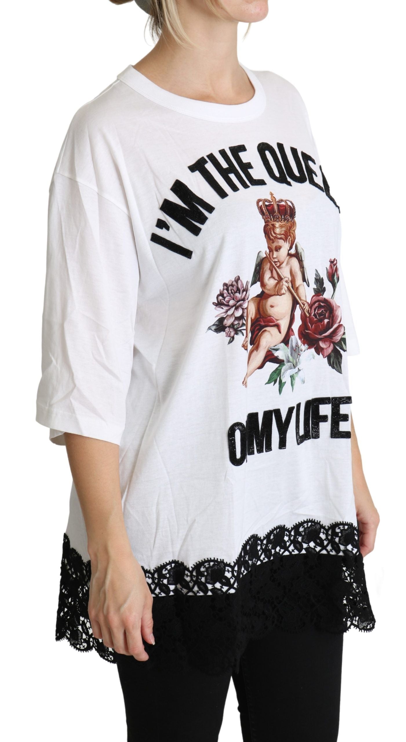 Памучни блузи с кръгло деколте с принт на бял ангел на Dolce &amp; Gabbana
