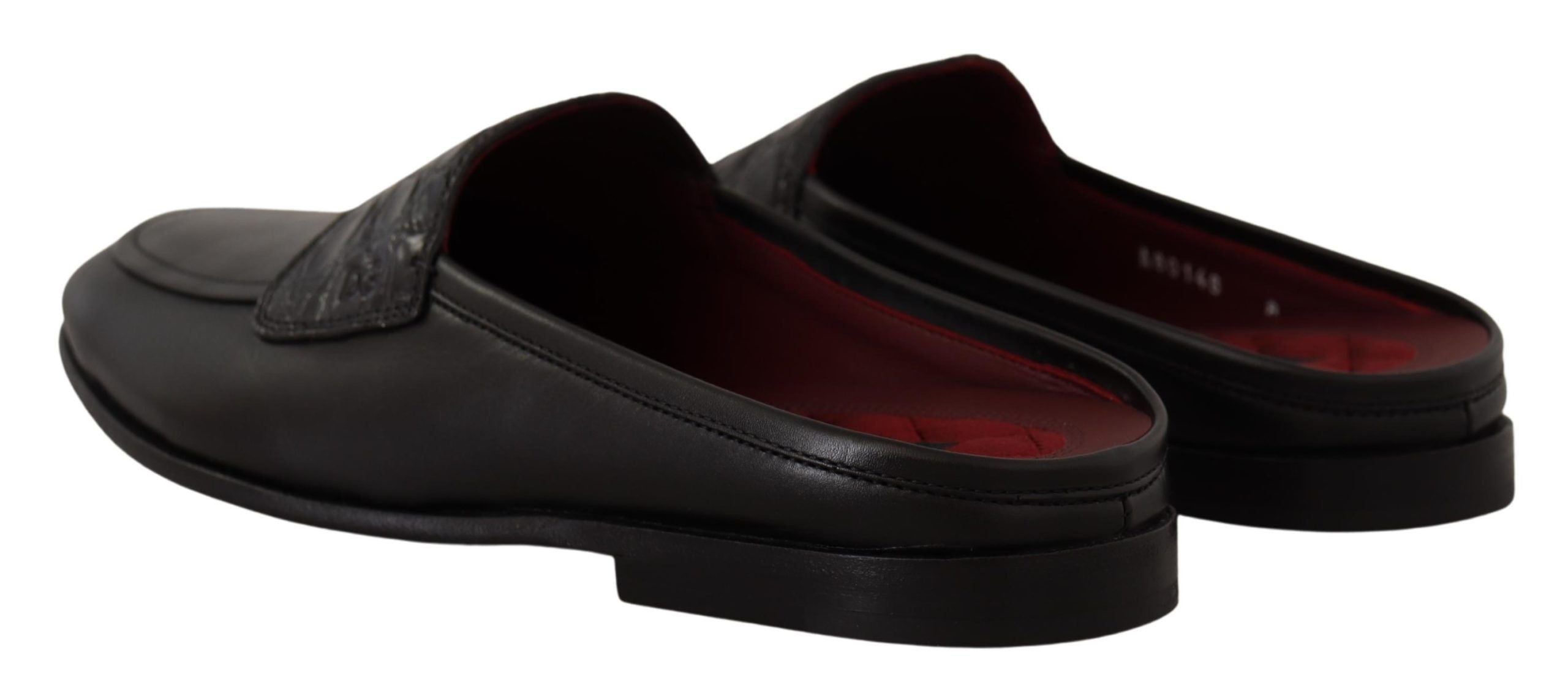 Dolce &amp; Gabbana Черни кожени сандали Кайман Плъзгащи се обувки