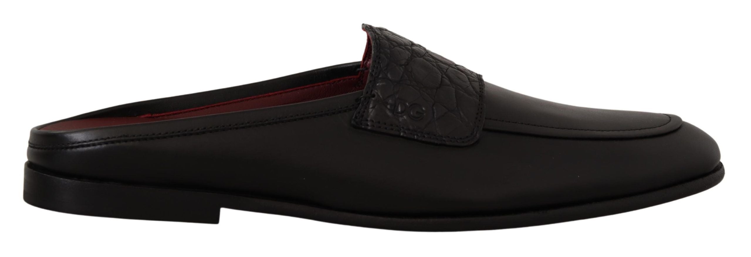 Dolce &amp; Gabbana Черни кожени сандали Кайман Плъзгащи се обувки