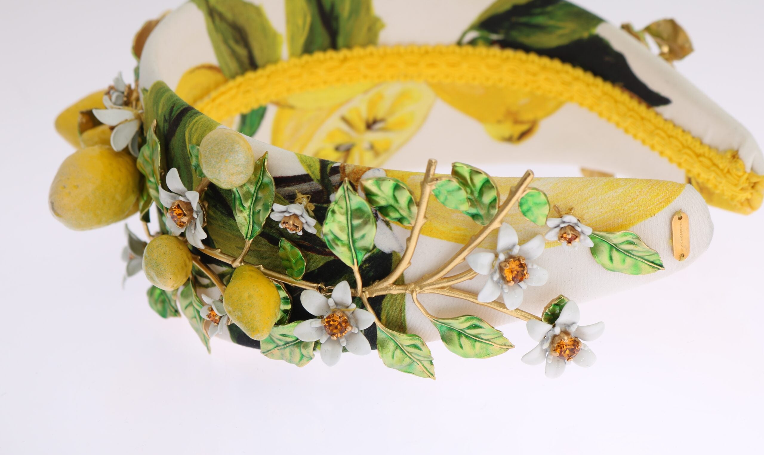 Dolce &amp; Gabbana Yellow Lemons Sicily Crystal Diadem Tiara лента за глава