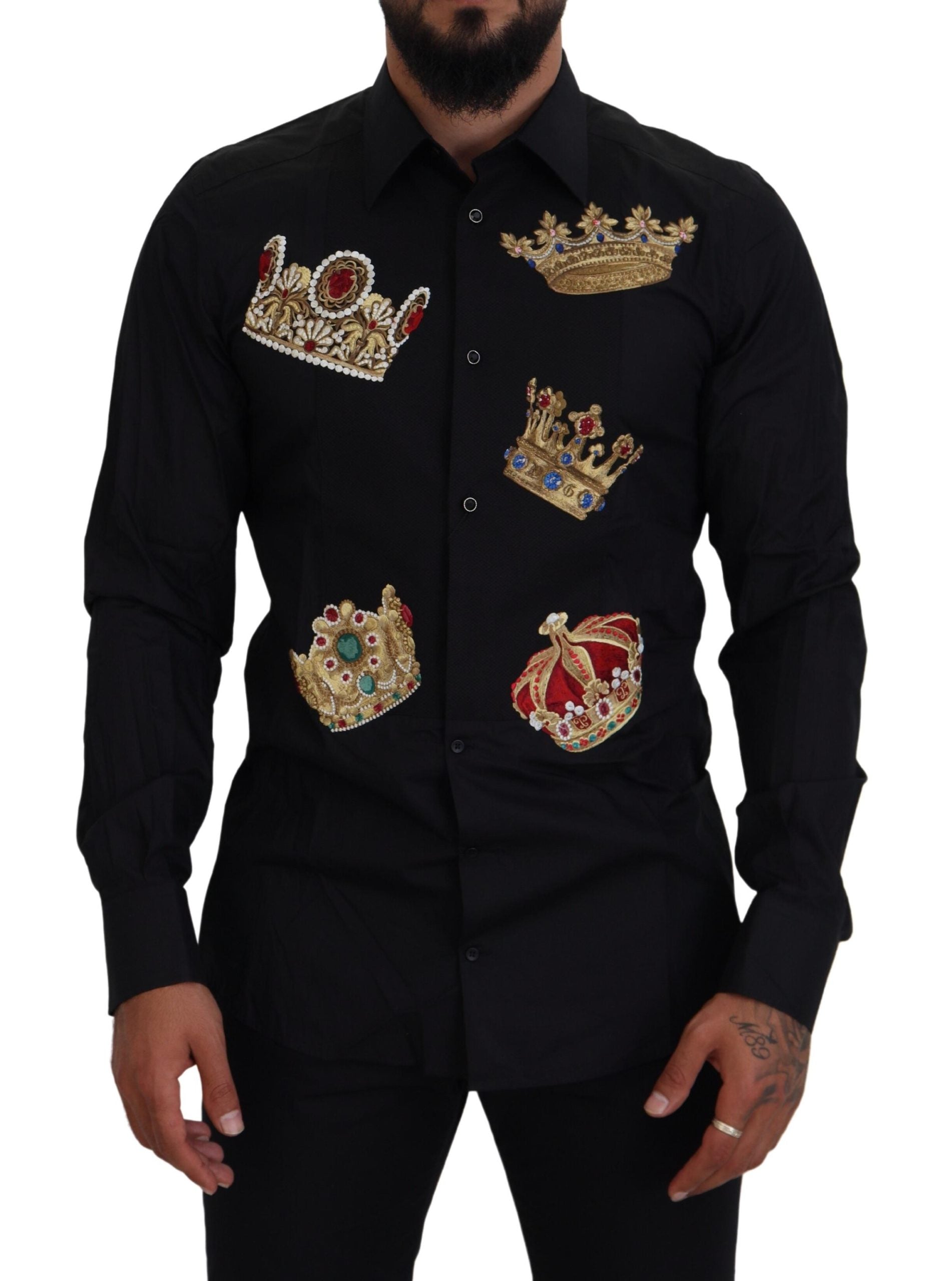 Официална риза Dolce &amp; Gabbana Black Gold Crown Slim Fit Dress