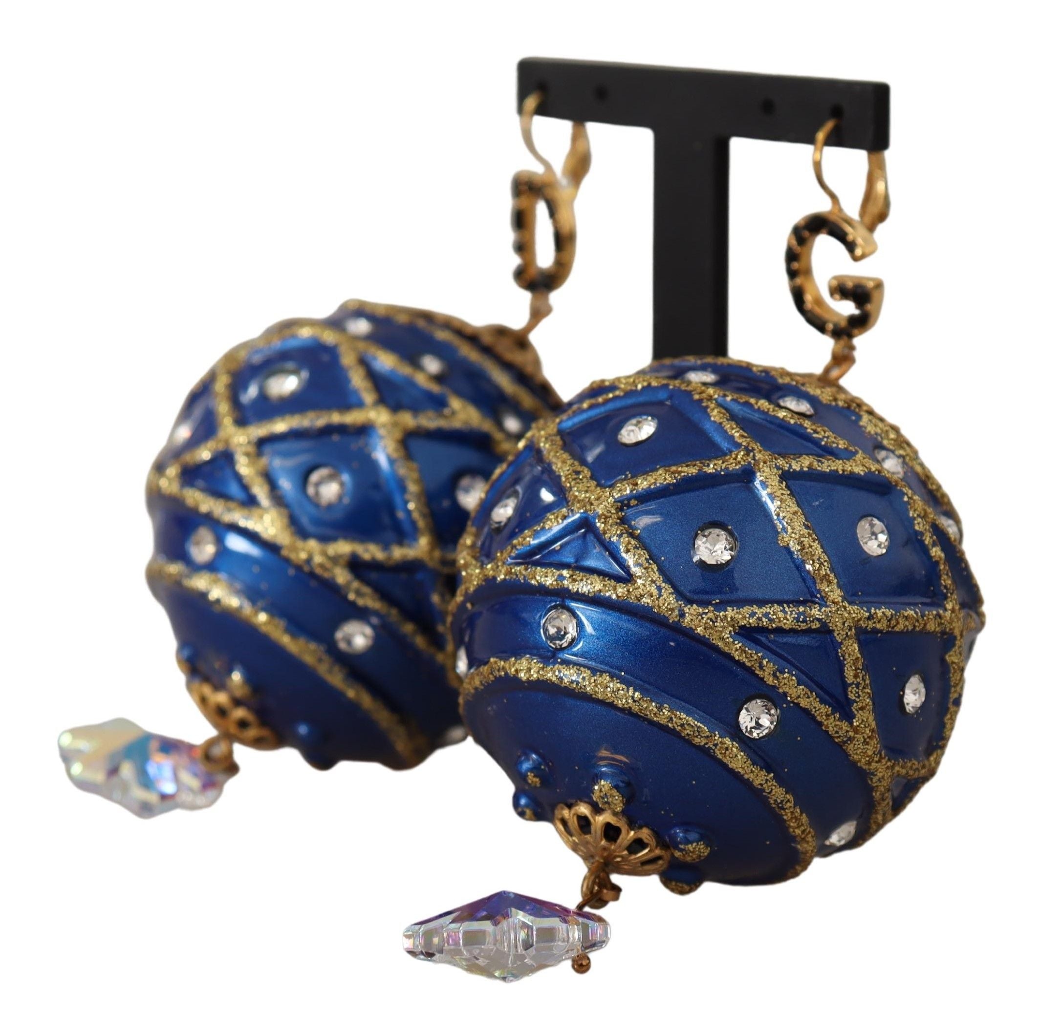 Dolce &amp; Gabbana Blue Christmas Ball Crystal Hook Златни месингови обеци