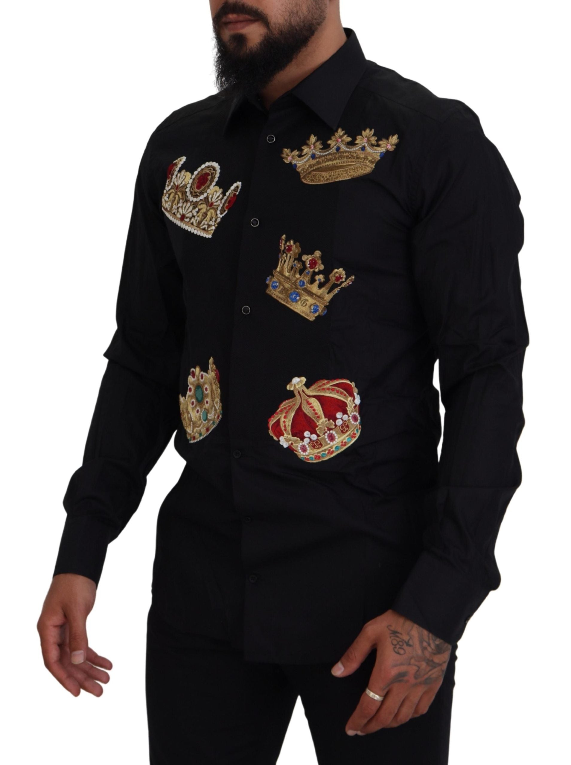 Официална риза Dolce &amp; Gabbana Black Gold Crown Slim Fit Dress