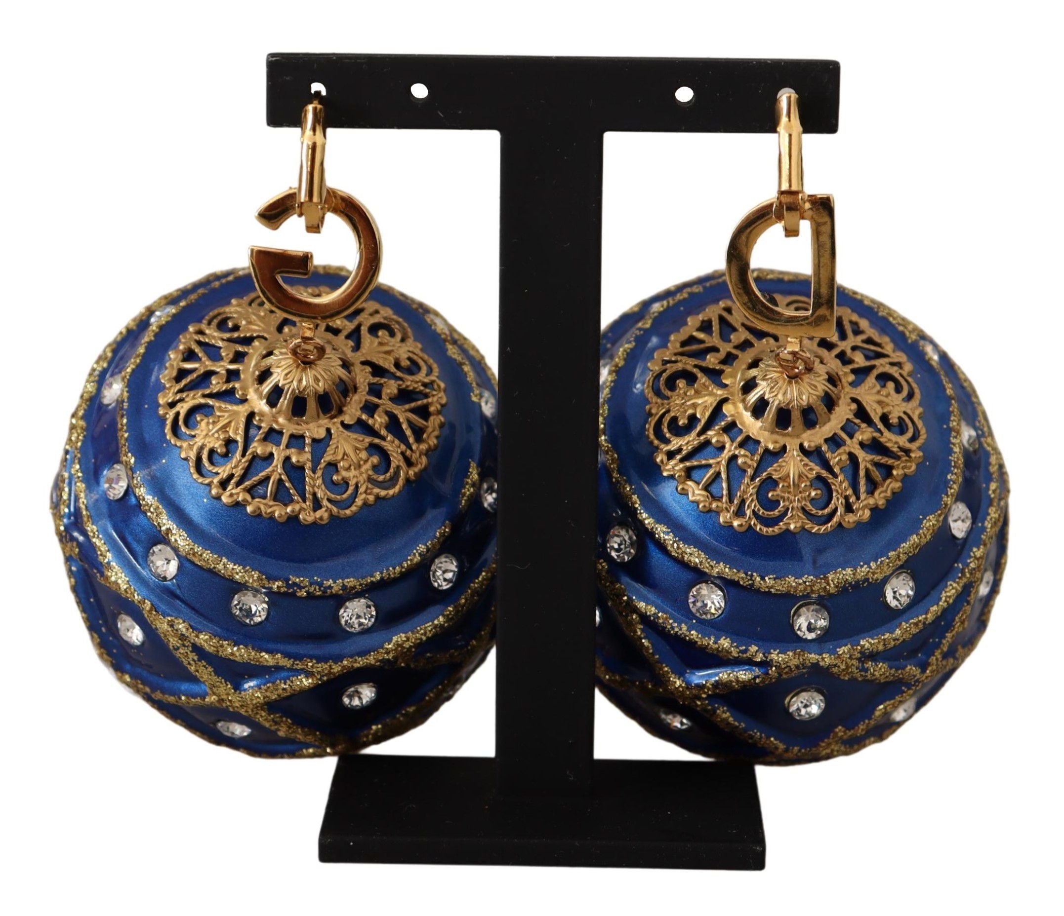 Dolce &amp; Gabbana Blue Christmas Ball Crystal Hook Златни месингови обеци
