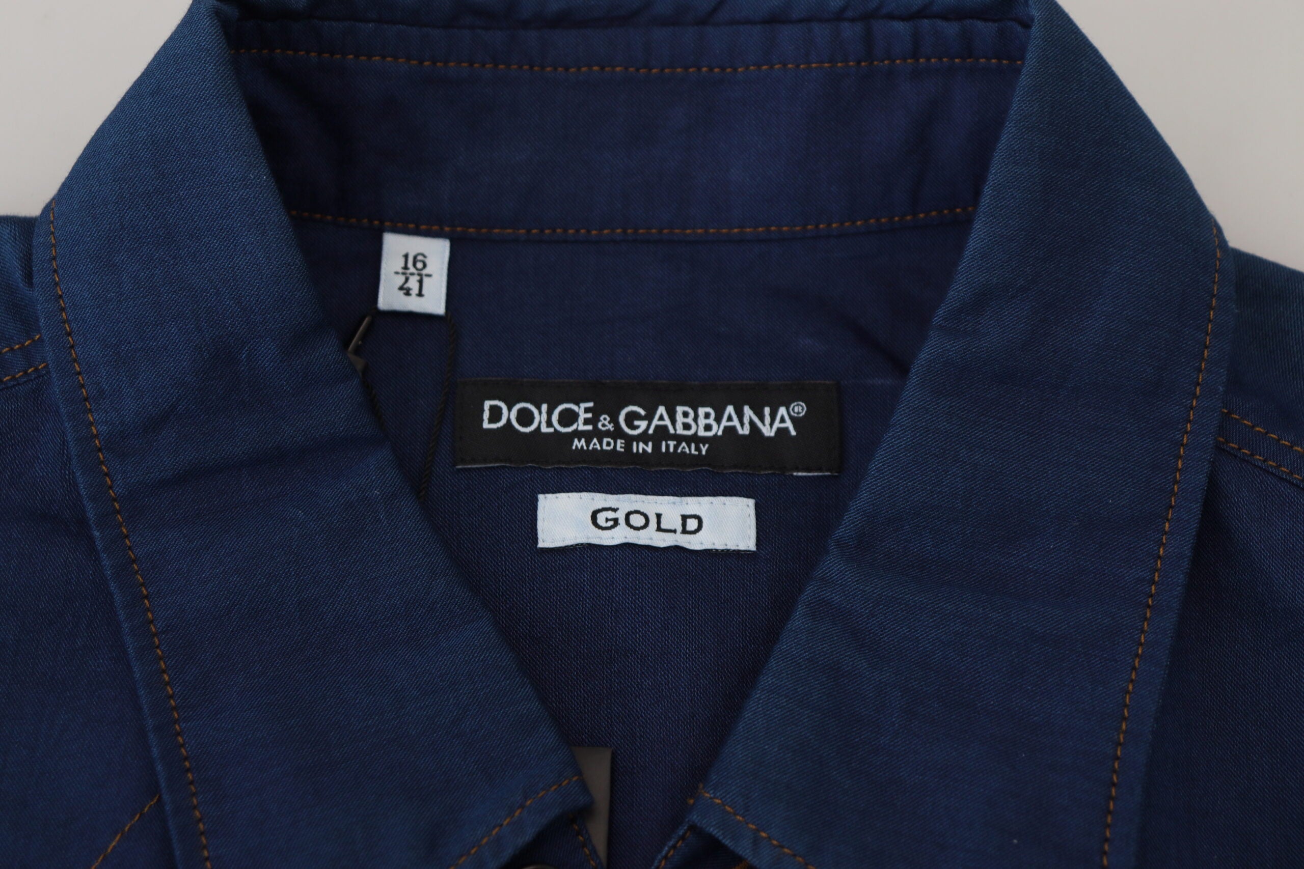 Dolce &amp; Gabbana Blue Denim Cotton Slim Fit GOLD Риза