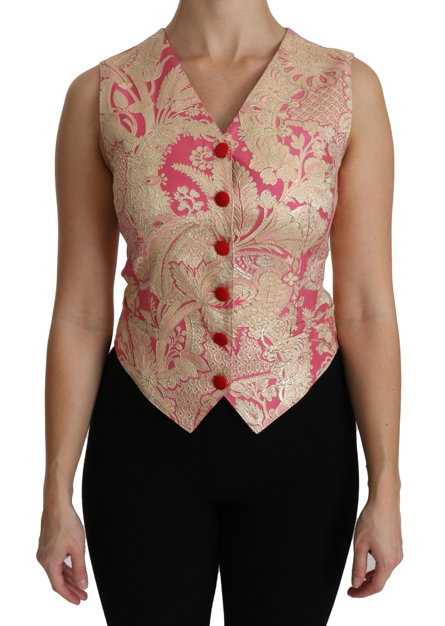Dolce &amp; Gabbana Розово златисто брокат жилетка елече блуза горнище