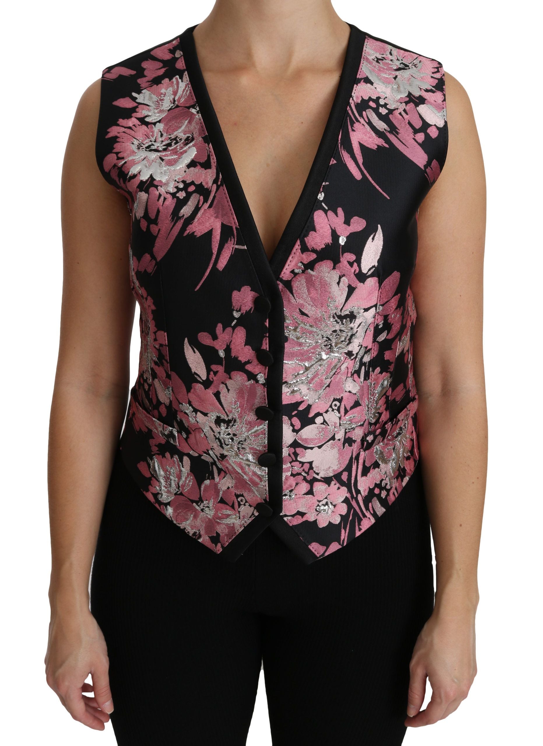 Dolce &amp; Gabbana Черен розов жилетка с флорални жилетки и блуза