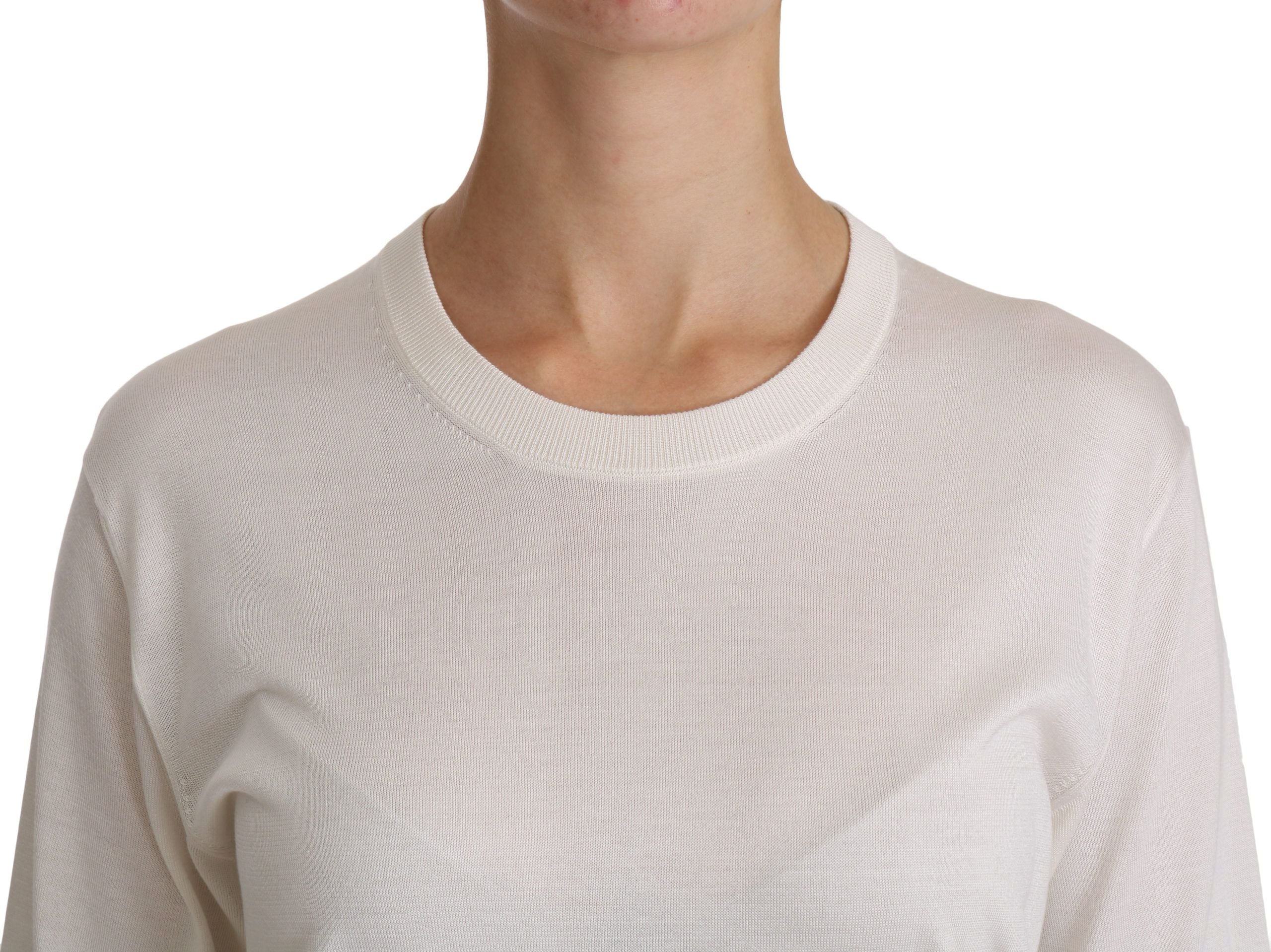 Dolce & Gabbana Elegant White Silk Crew Neck Top