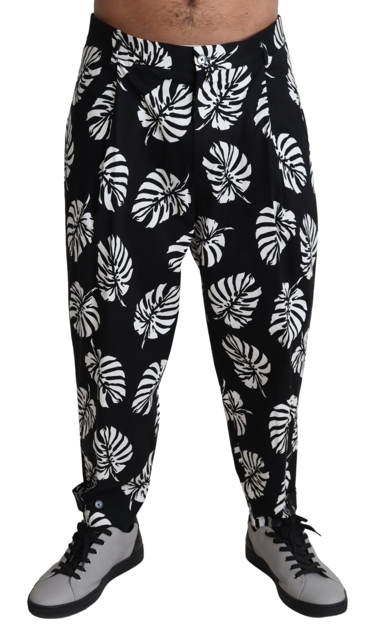 Dolce &amp; Gabbana Black Leaf Памучен еластичен панталон Панталон Панталон