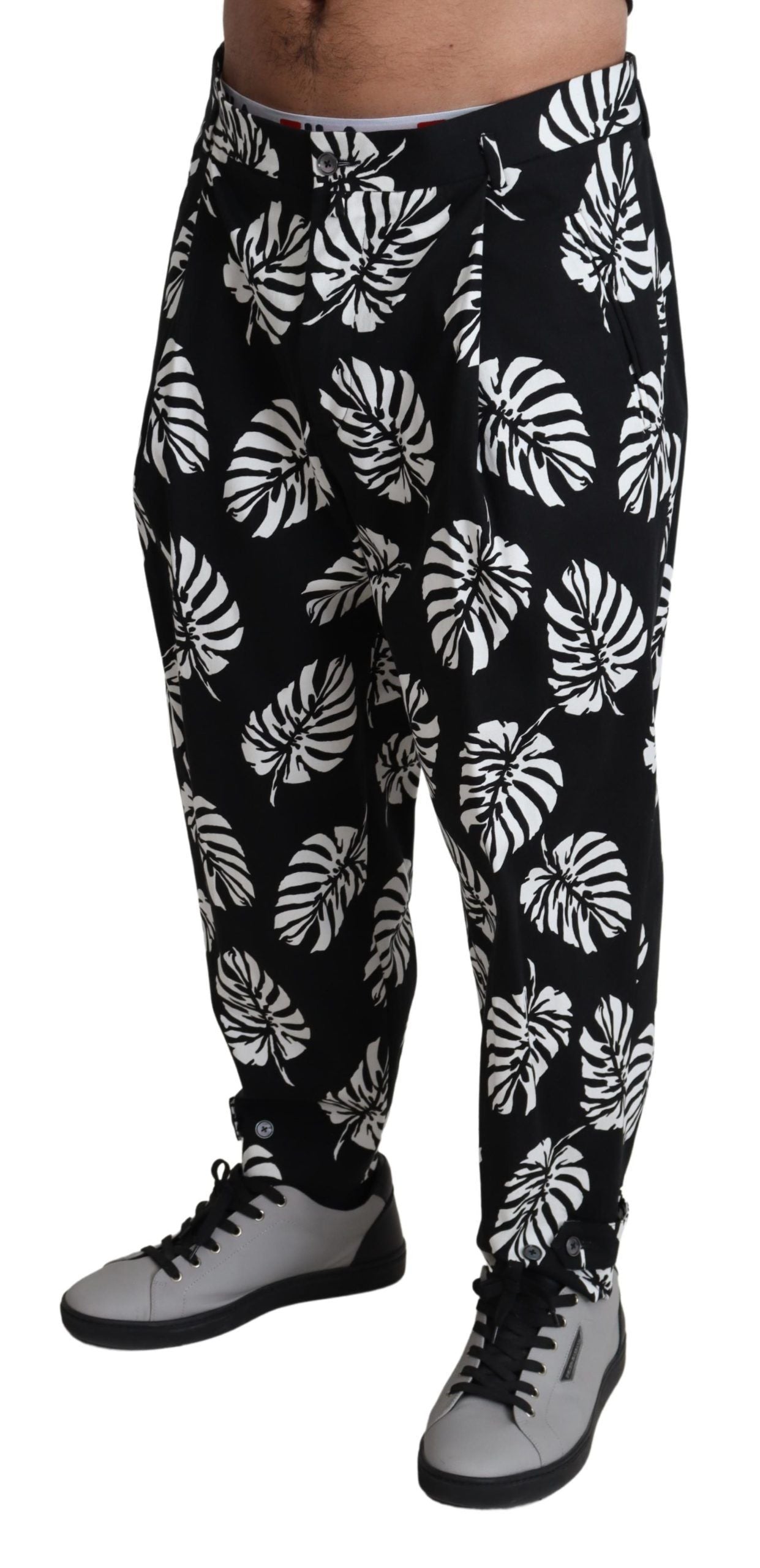 Dolce &amp; Gabbana Black Leaf Памучен еластичен панталон Панталон Панталон
