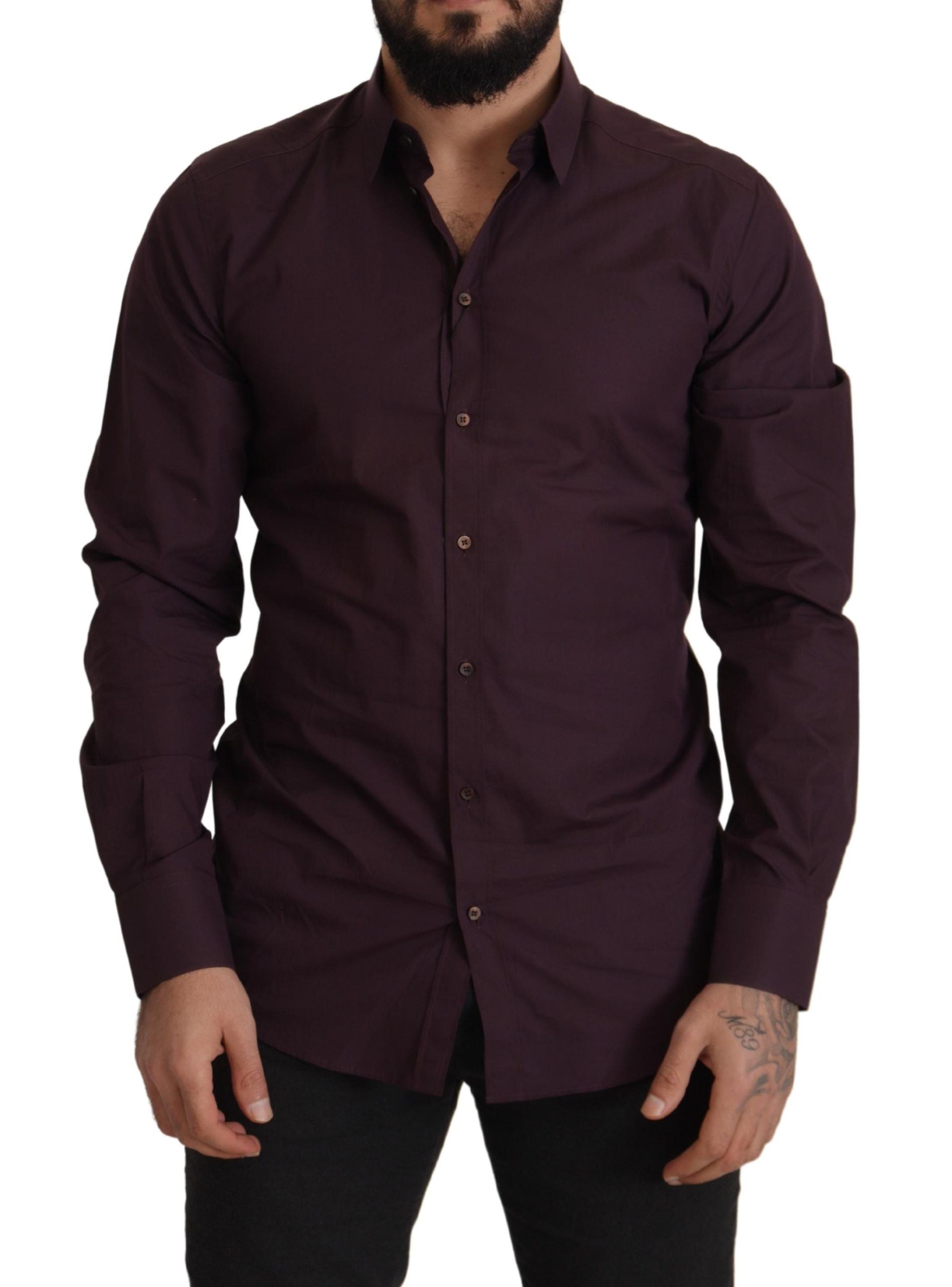 Dolce &amp; Gabbana Purple Cotton GOLD Slim Fit Shirt