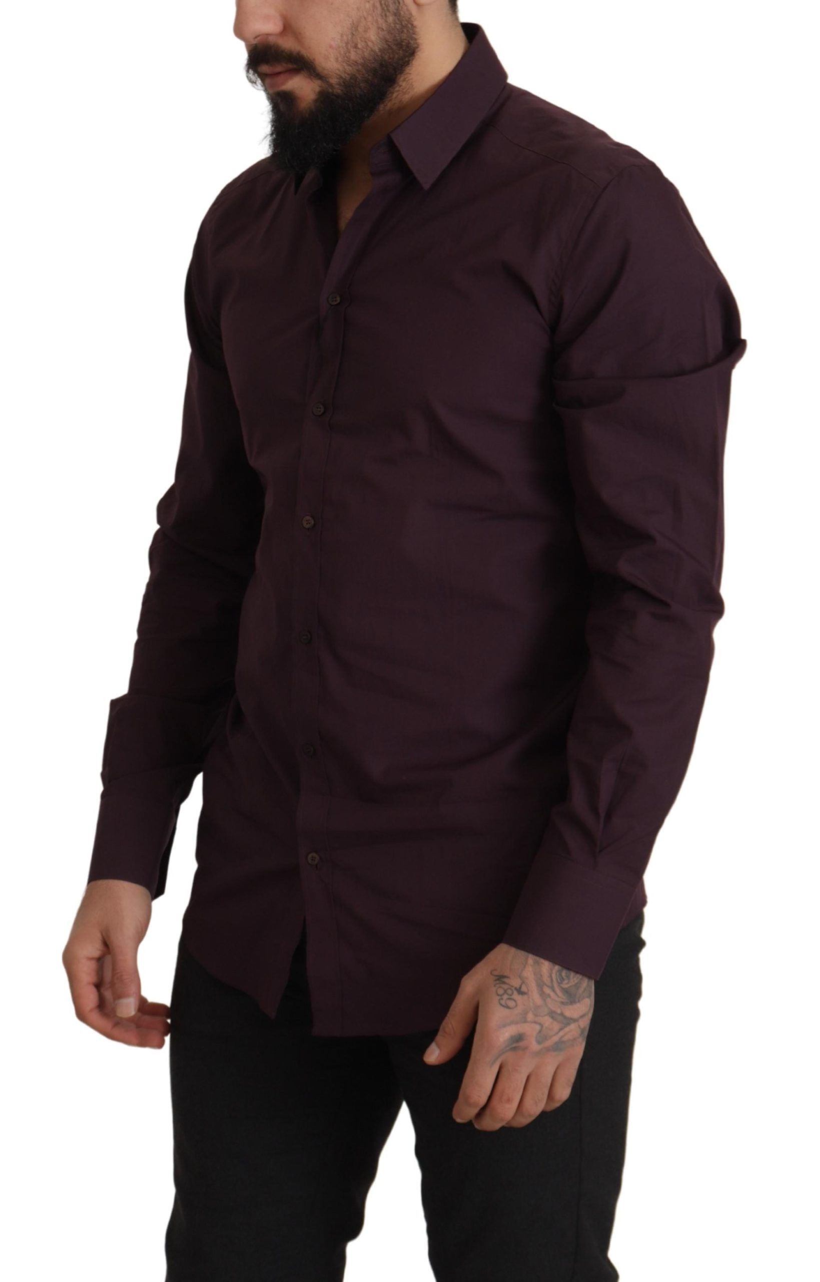 Dolce &amp; Gabbana Purple Cotton GOLD Slim Fit Shirt